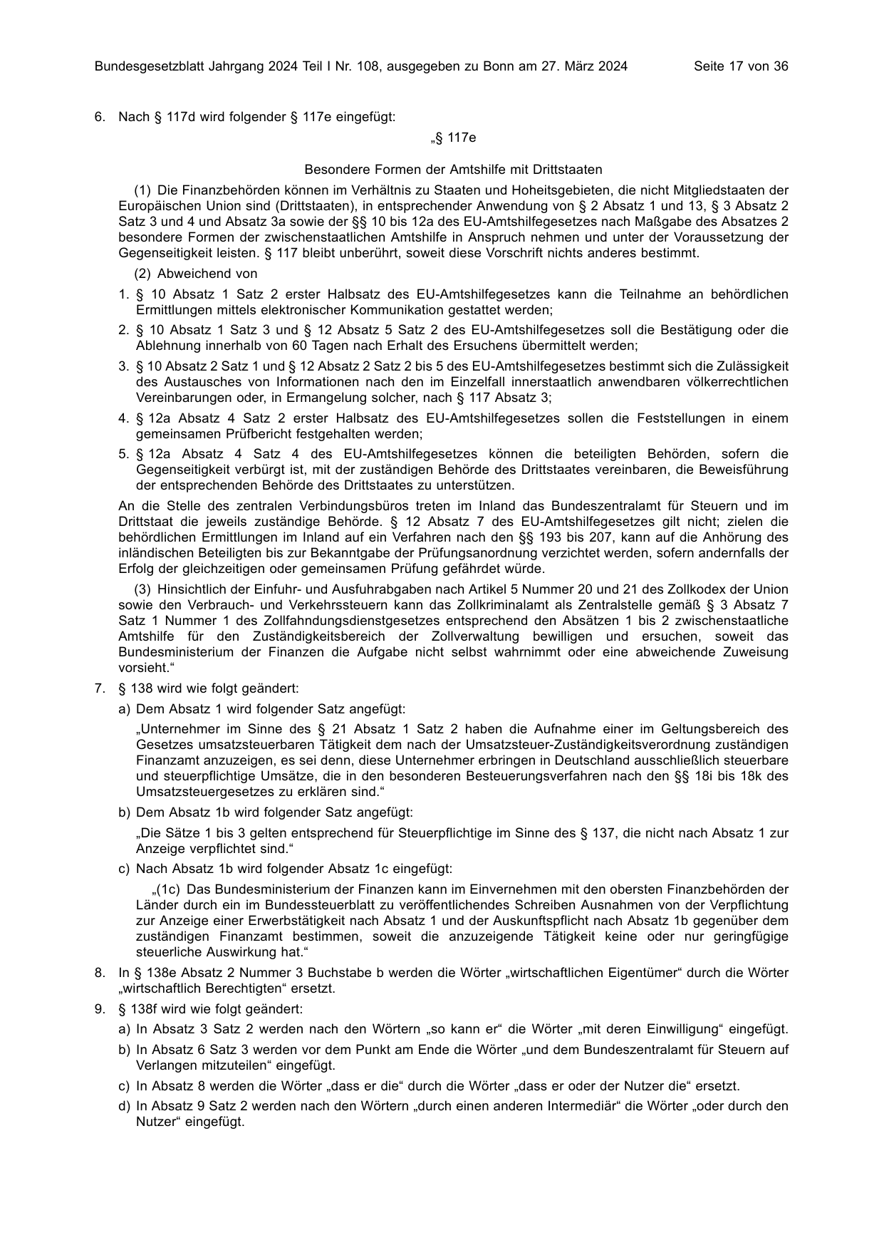 BGBl. 2024, Seite 17 — Originalseite als Abbildung