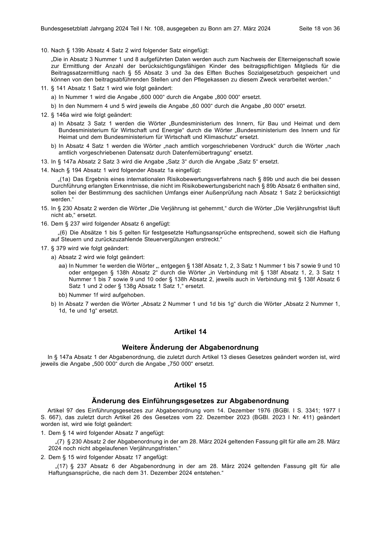 BGBl. 2024, Seite 18 — Originalseite als Abbildung