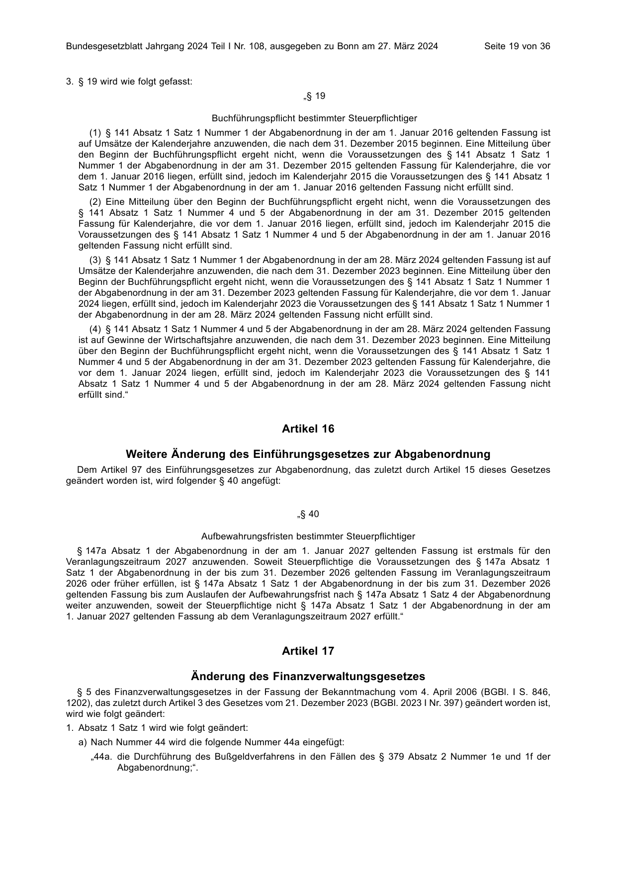 BGBl. 2024, Seite 19 — Originalseite als Abbildung