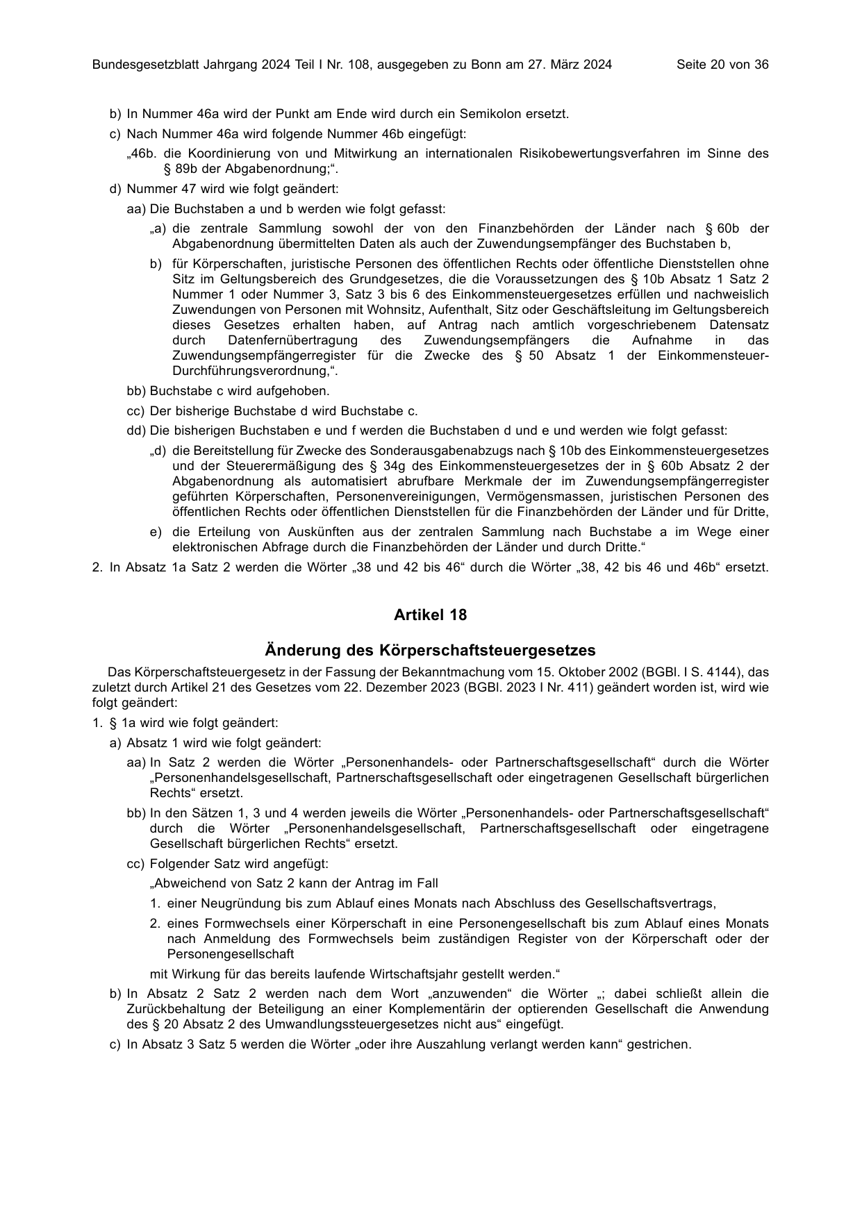 BGBl. 2024, Seite 20 — Originalseite als Abbildung