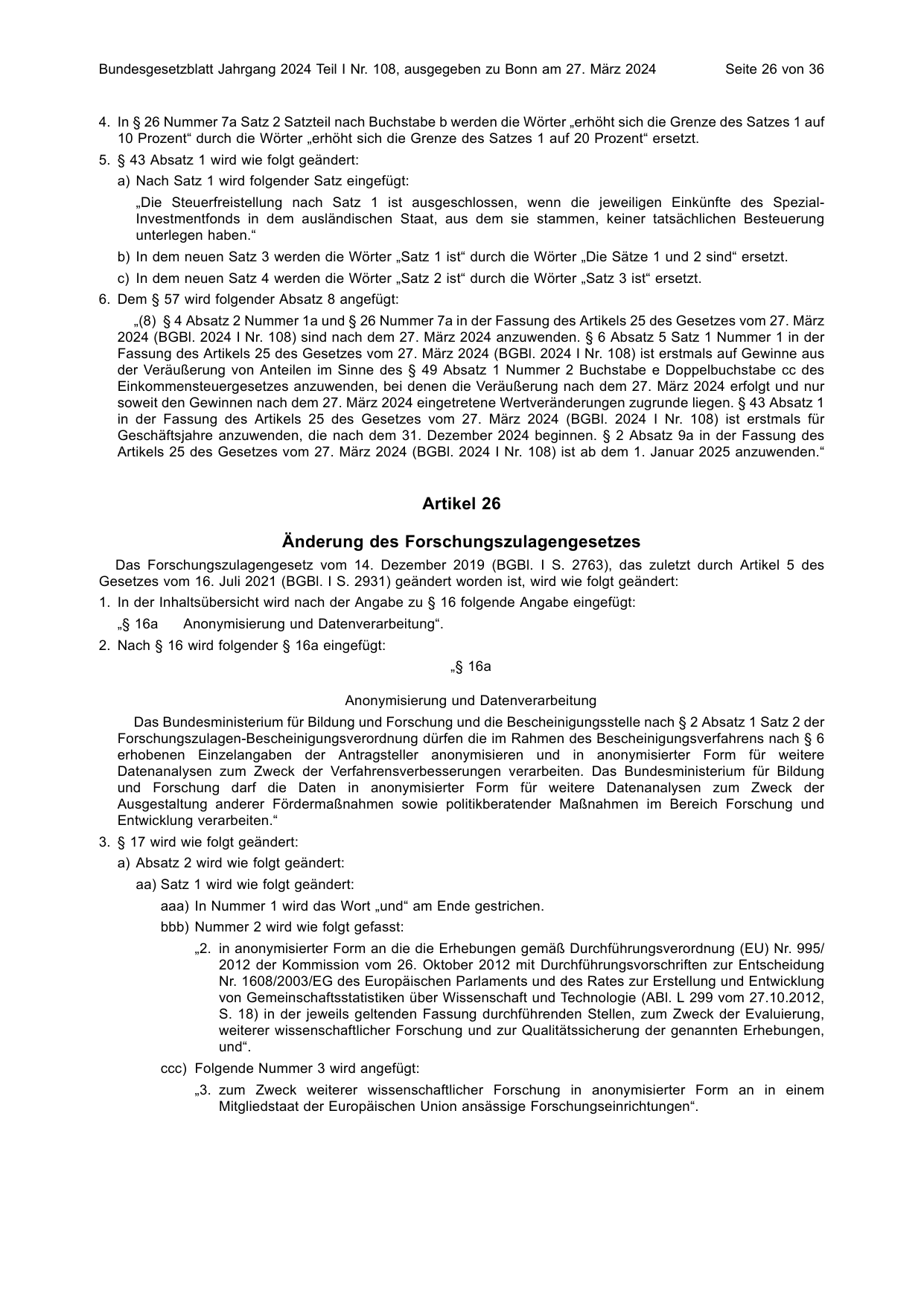 BGBl. 2024, Seite 26 — Originalseite als Abbildung