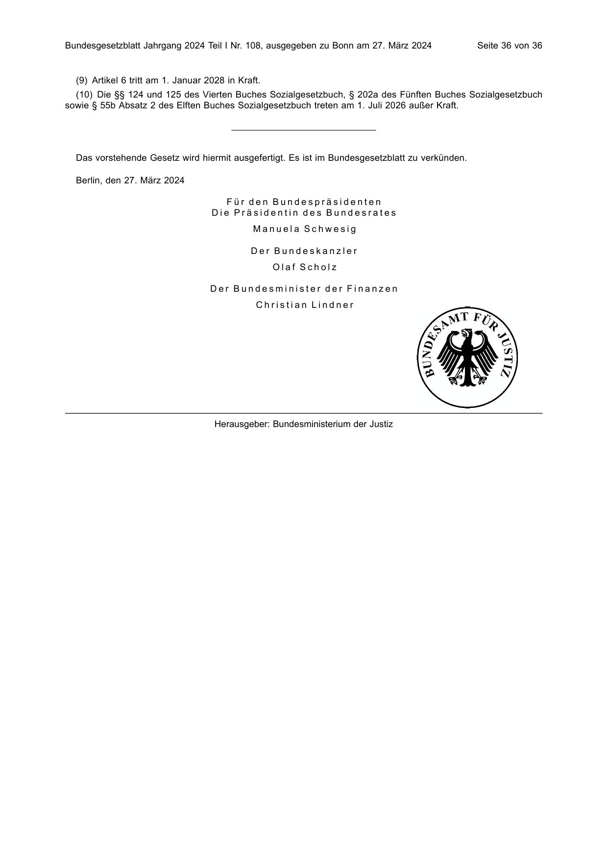 BGBl. 2024, Seite 36 — Originalseite als Abbildung
