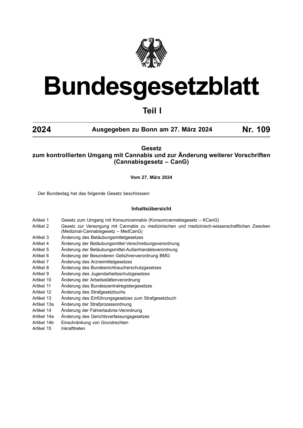 BGBl. 2024, Seite 1 — Originalseite als Abbildung