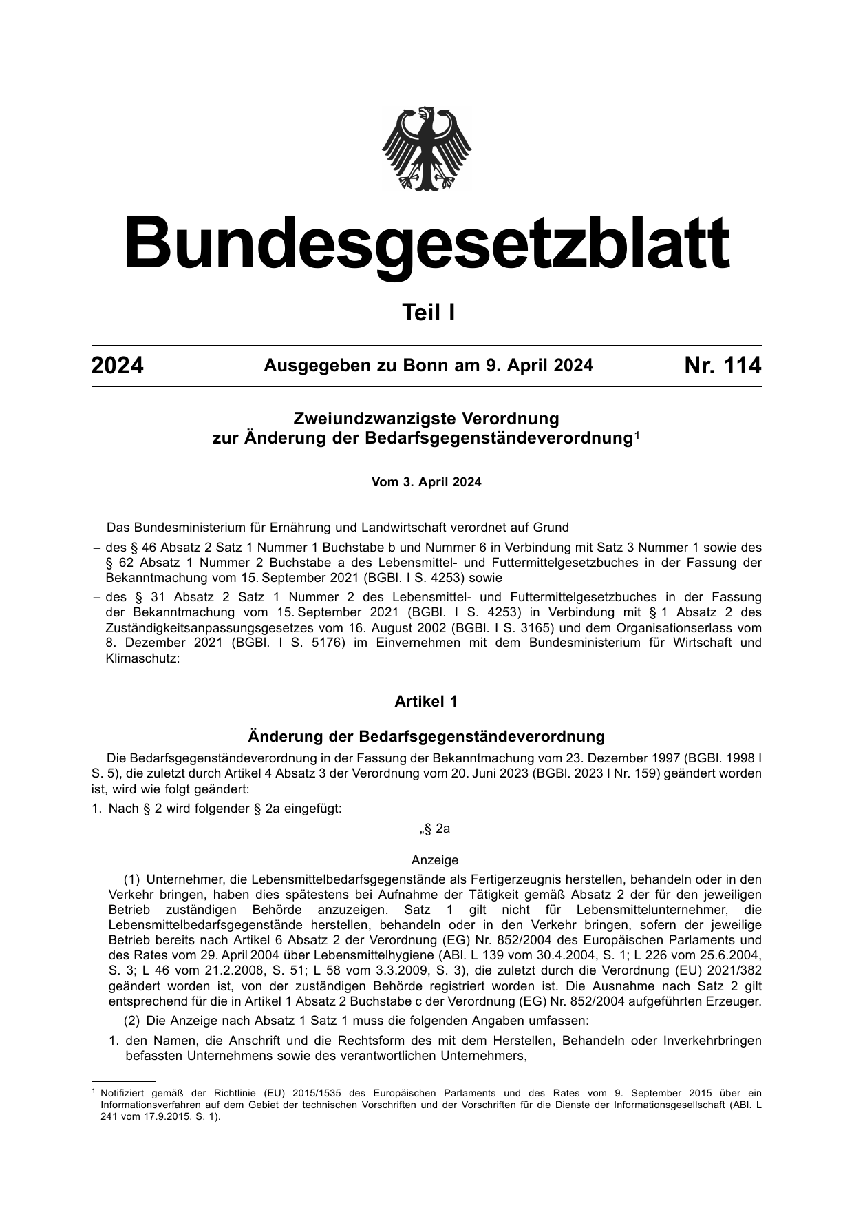 BGBl. 2024, Seite 1 — Originalseite als Abbildung