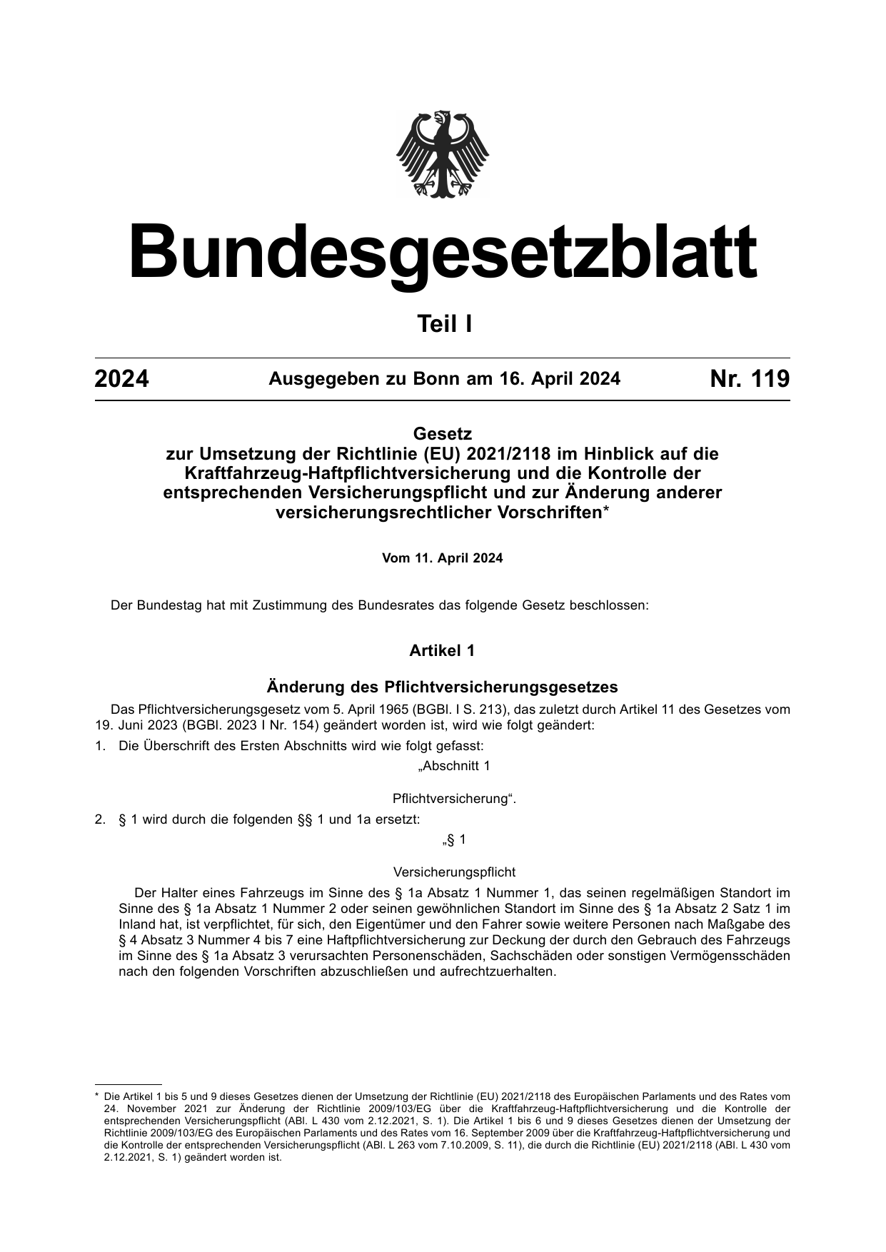 BGBl. 2024, Seite 1 — Originalseite als Abbildung