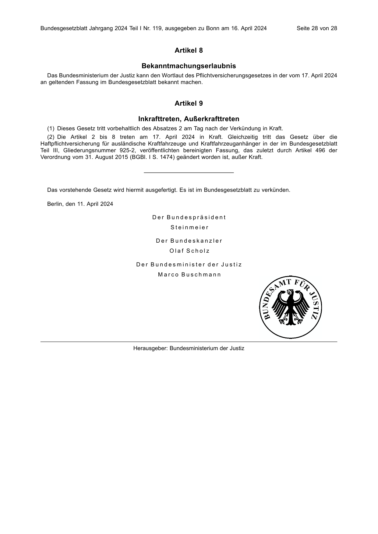 BGBl. 2024, Seite 28 — Originalseite als Abbildung