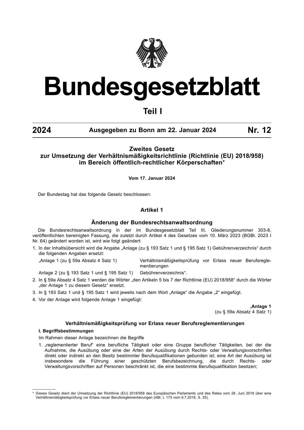 BGBl. 2024, Seite 1 — Originalseite als Abbildung