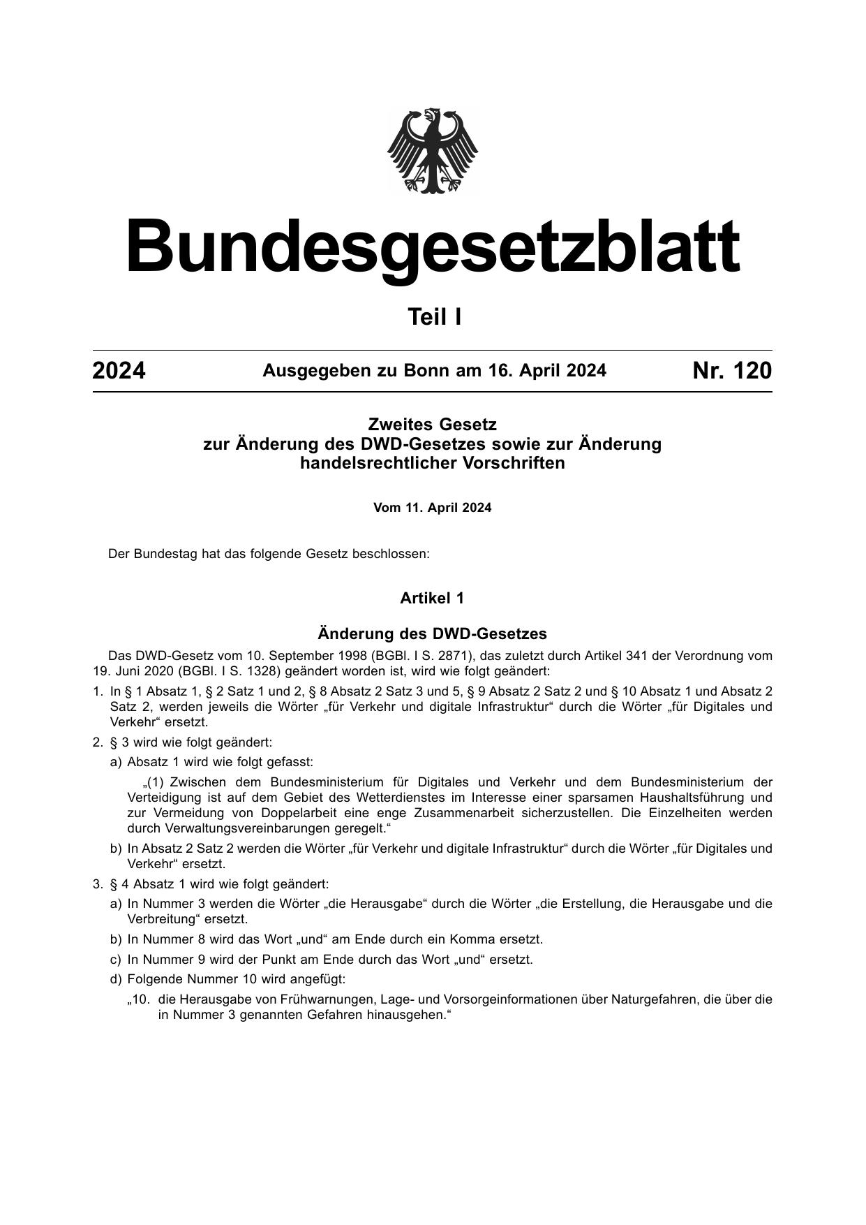 BGBl. 2024, Seite 1 — Originalseite als Abbildung