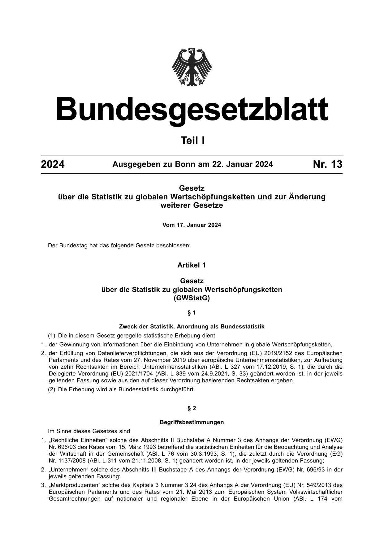 BGBl. 2024, Seite 1 — Originalseite als Abbildung