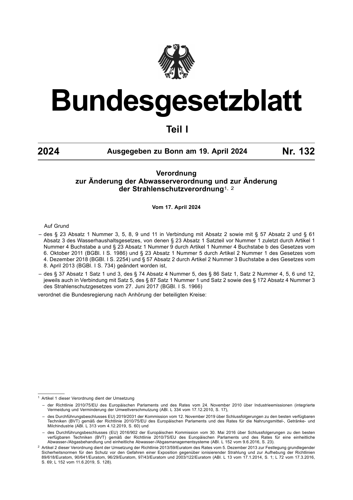 BGBl. 2024, Seite 1 — Originalseite als Abbildung