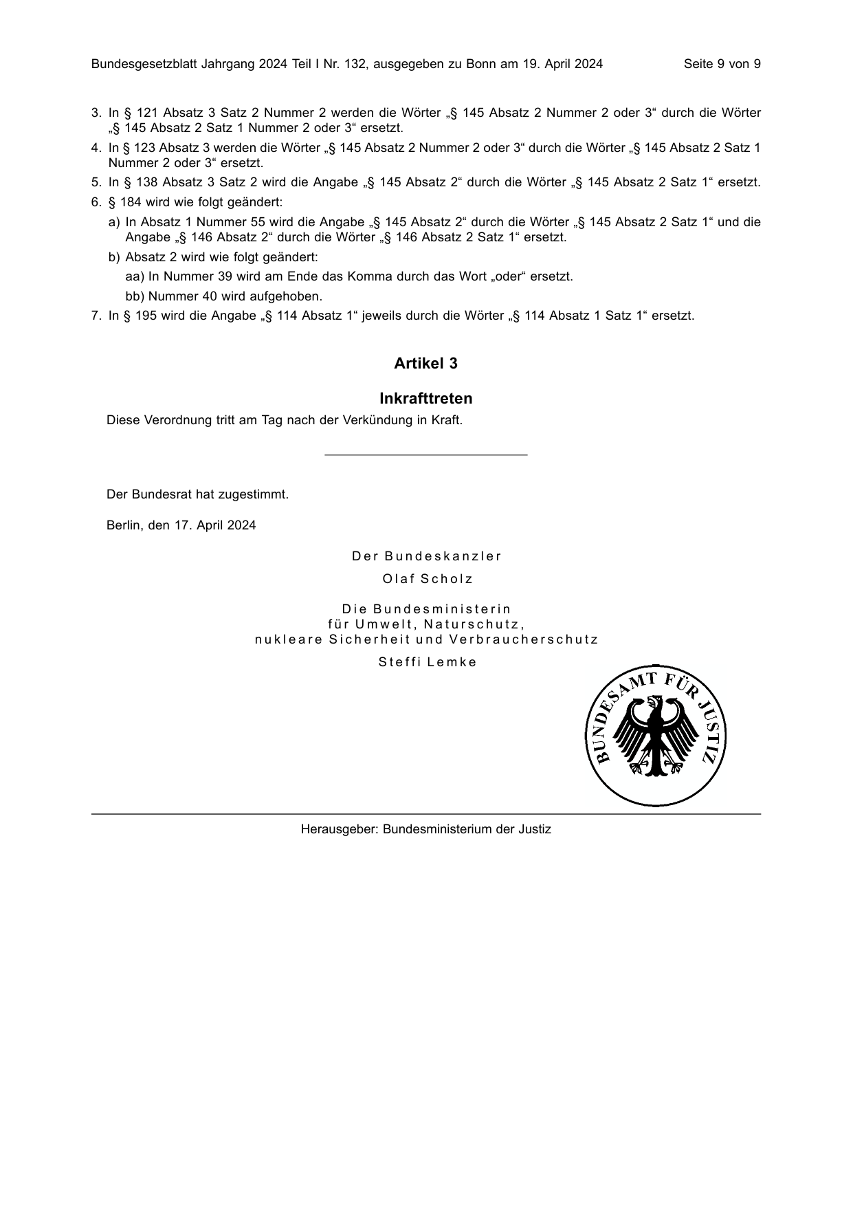 BGBl. 2024, Seite 9 — Originalseite als Abbildung