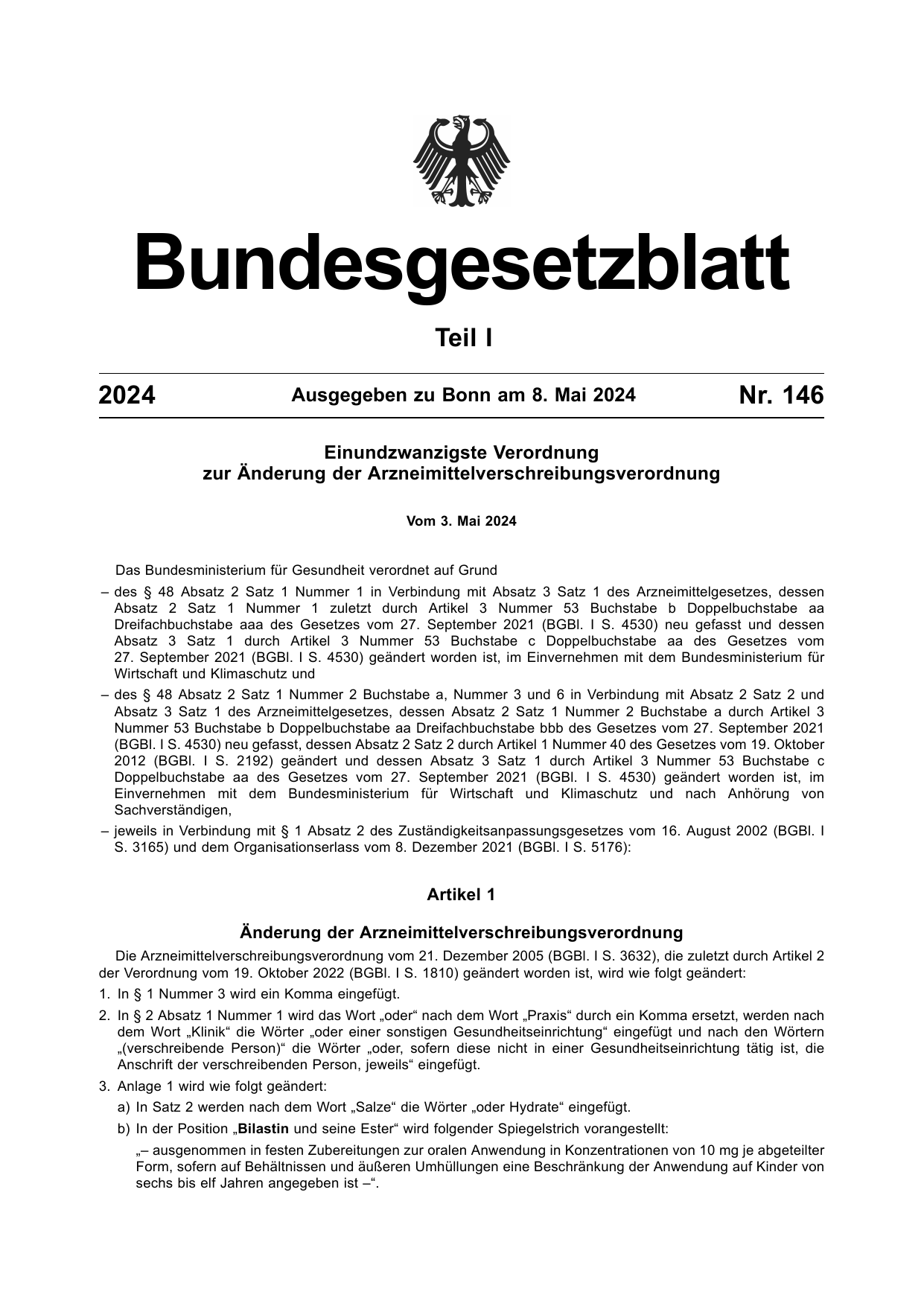 BGBl. 2024, Seite 1 — Originalseite als Abbildung