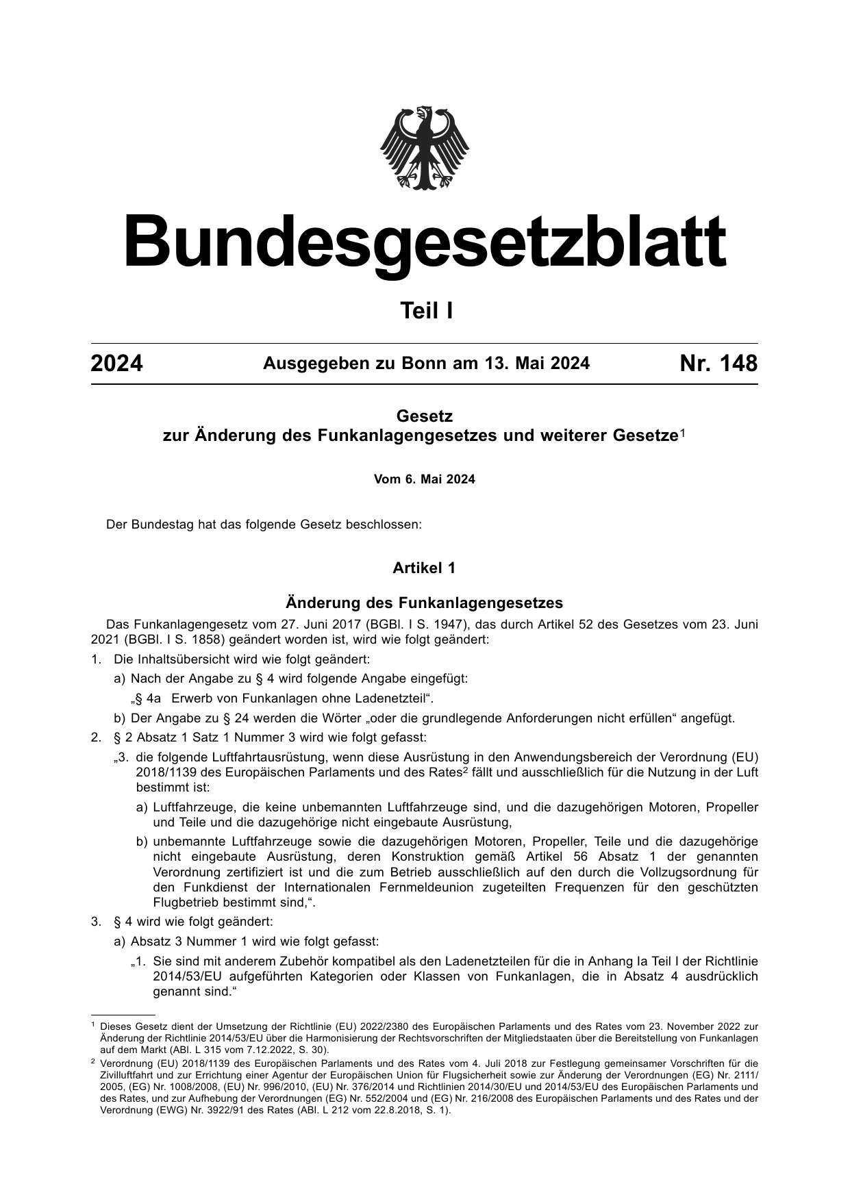 BGBl. 2024, Seite 1 — Originalseite als Abbildung