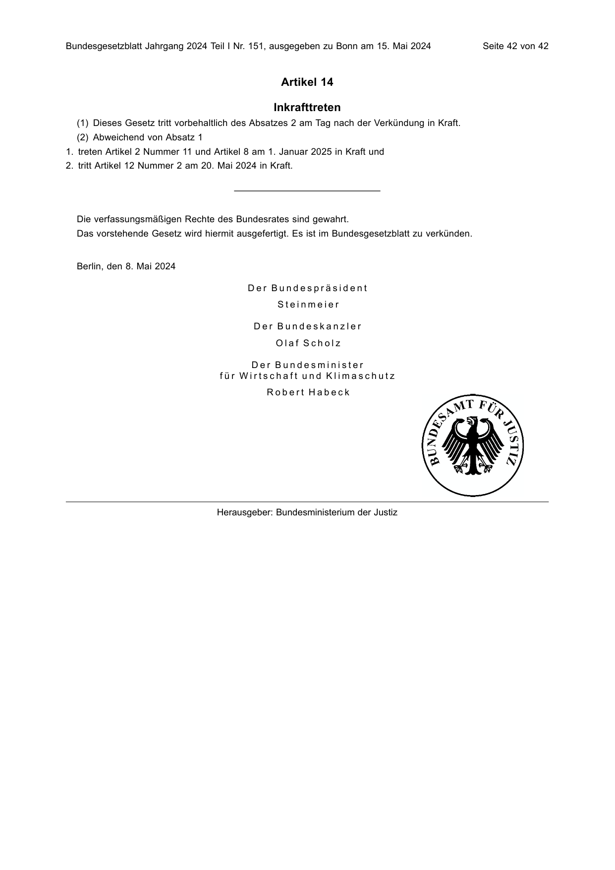 BGBl. 2024, Seite 42 — Originalseite als Abbildung