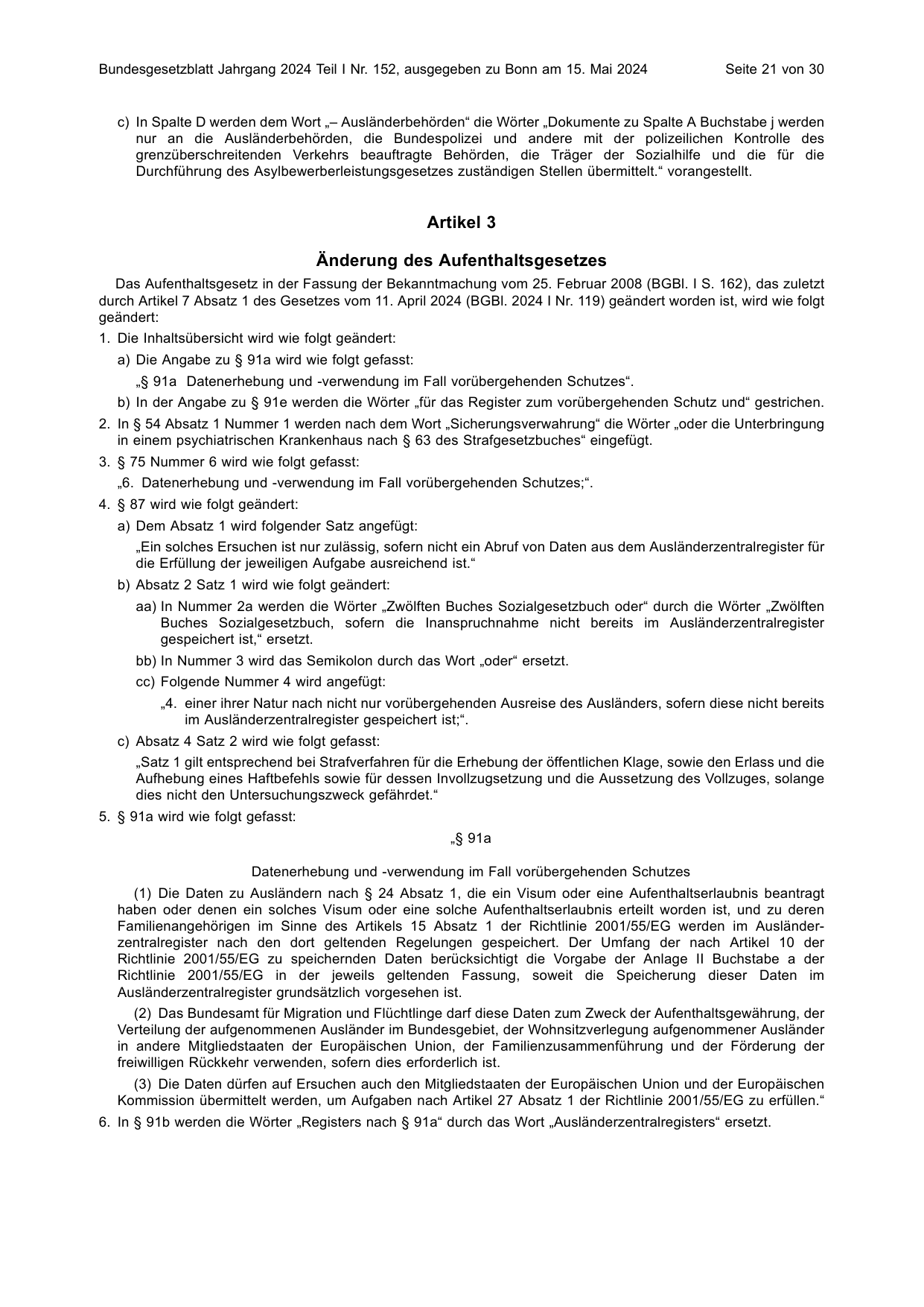 BGBl. 2024, Seite 21 — Originalseite als Abbildung