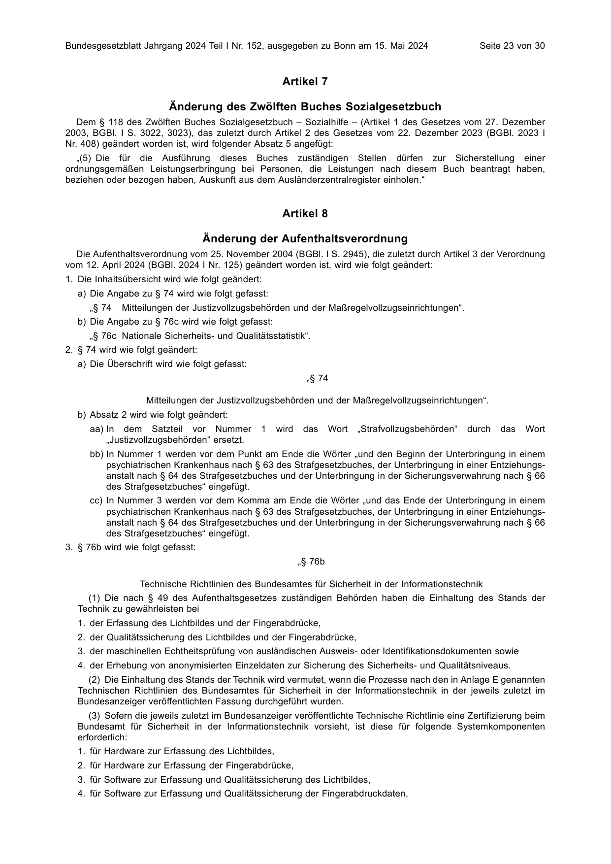 BGBl. 2024, Seite 23 — Originalseite als Abbildung