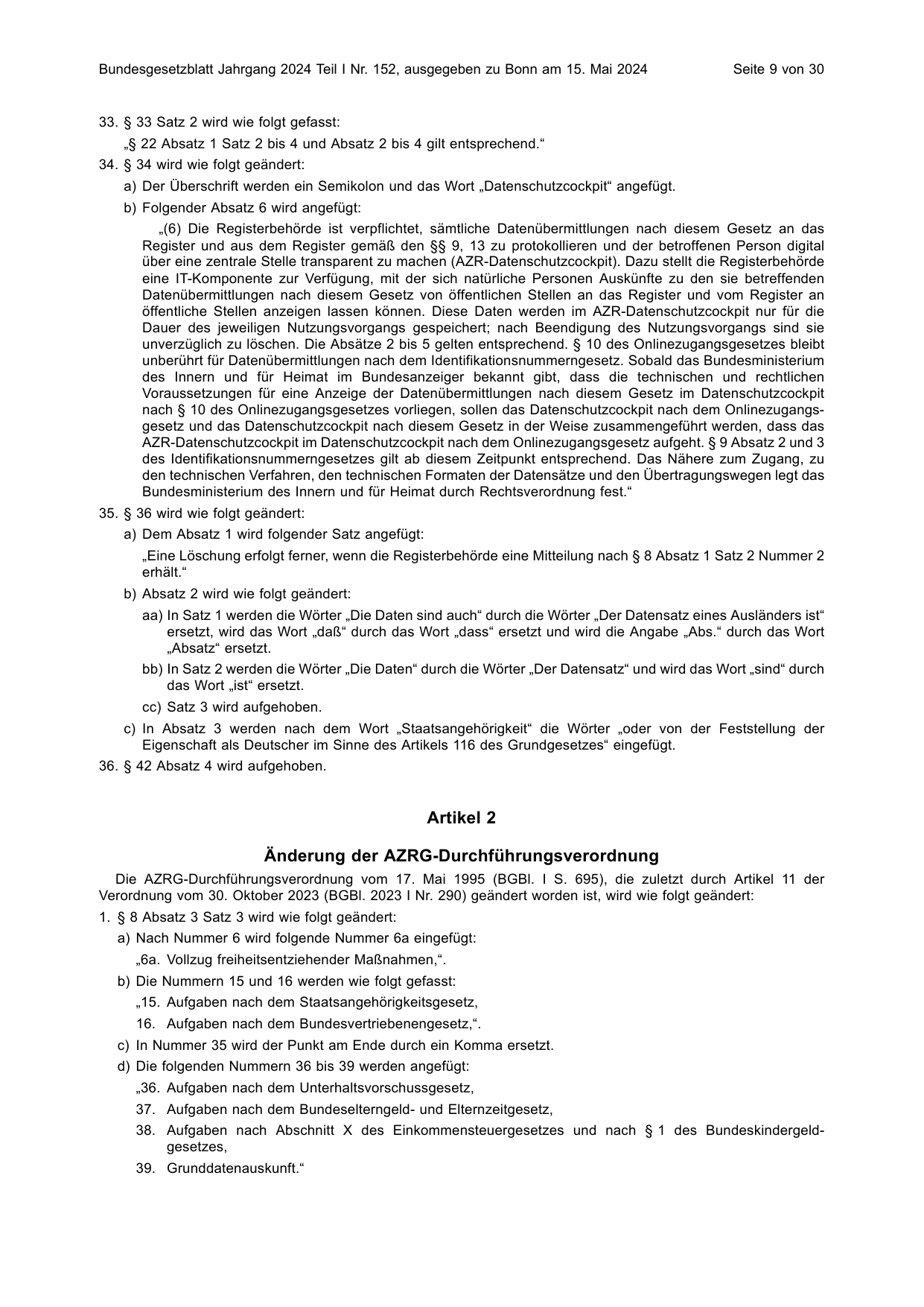 BGBl. 2024, Seite 9 — Originalseite als Abbildung