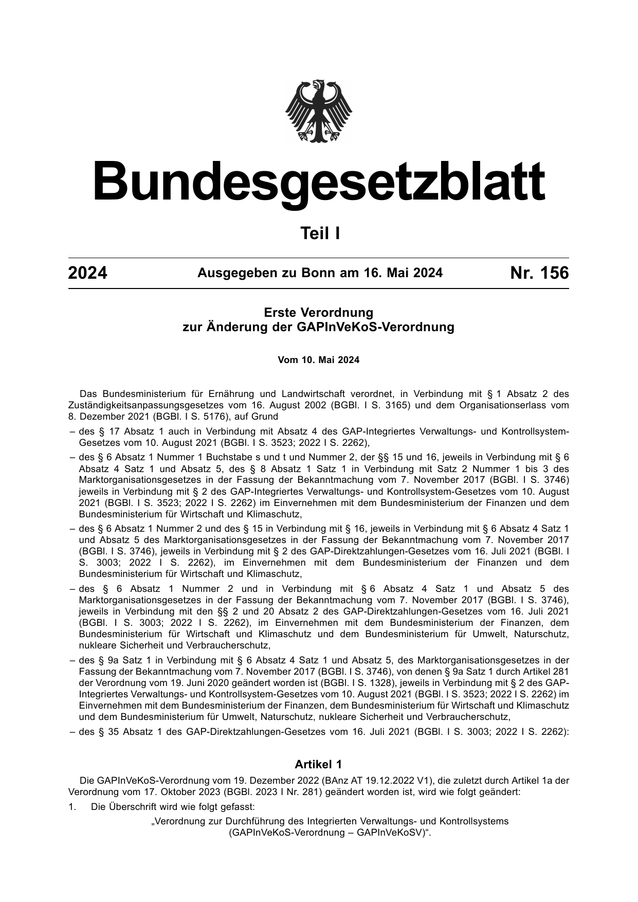BGBl. 2024, Seite 1 — Originalseite als Abbildung