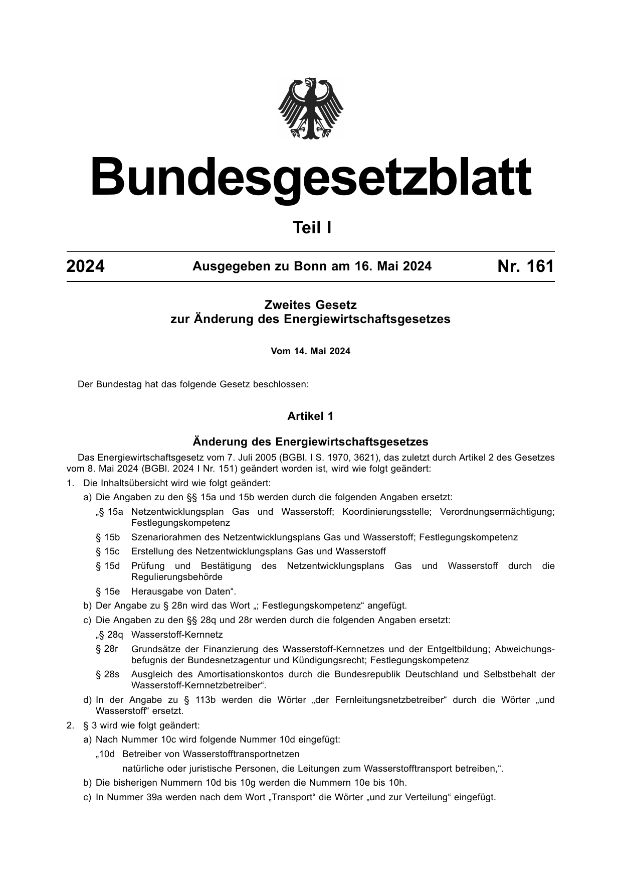 BGBl. 2024, Seite 1 — Originalseite als Abbildung