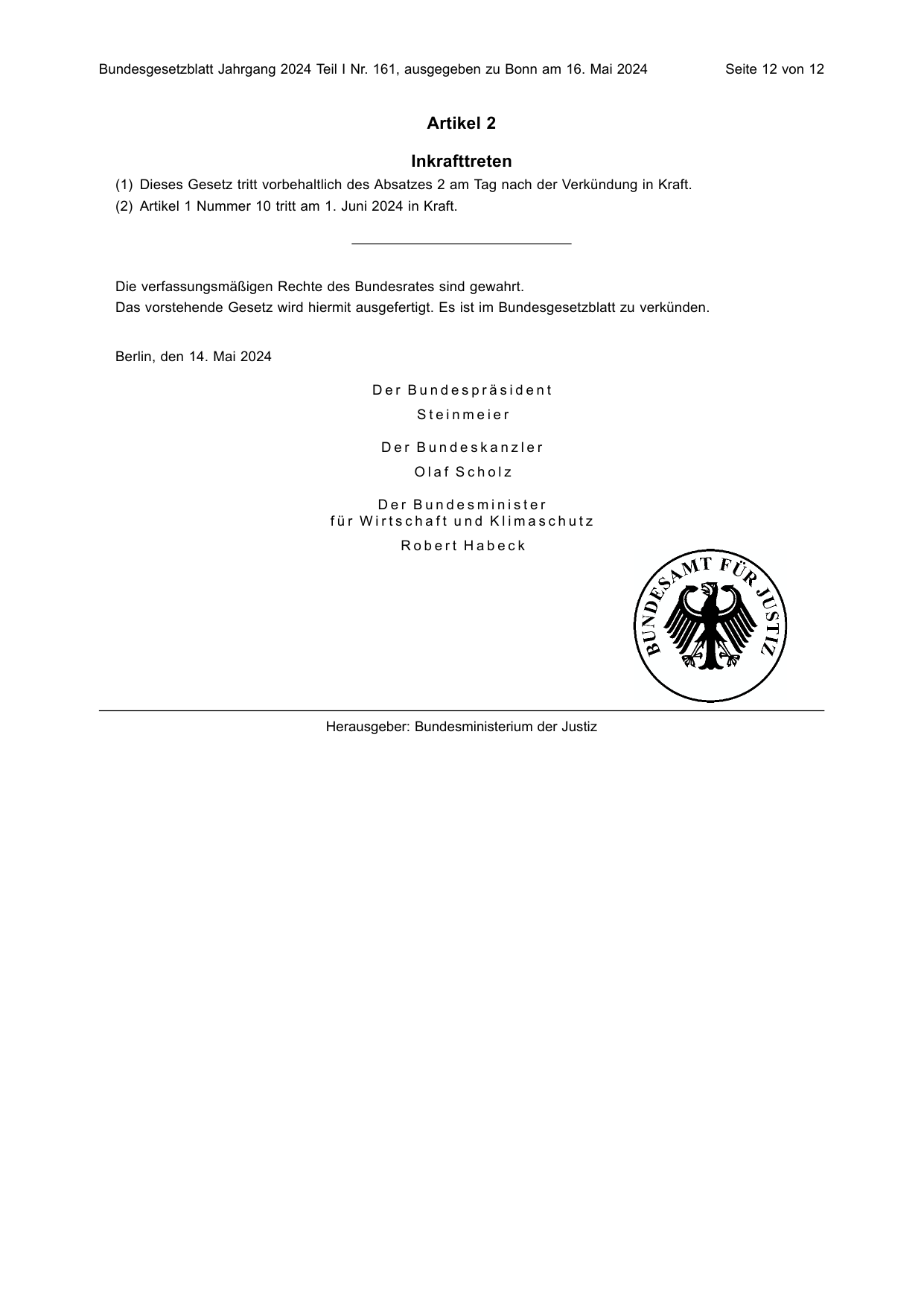 BGBl. 2024, Seite 12 — Originalseite als Abbildung