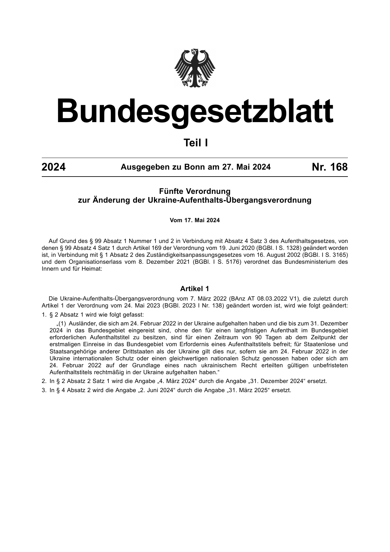 BGBl. 2024, Seite 1 — Originalseite als Abbildung