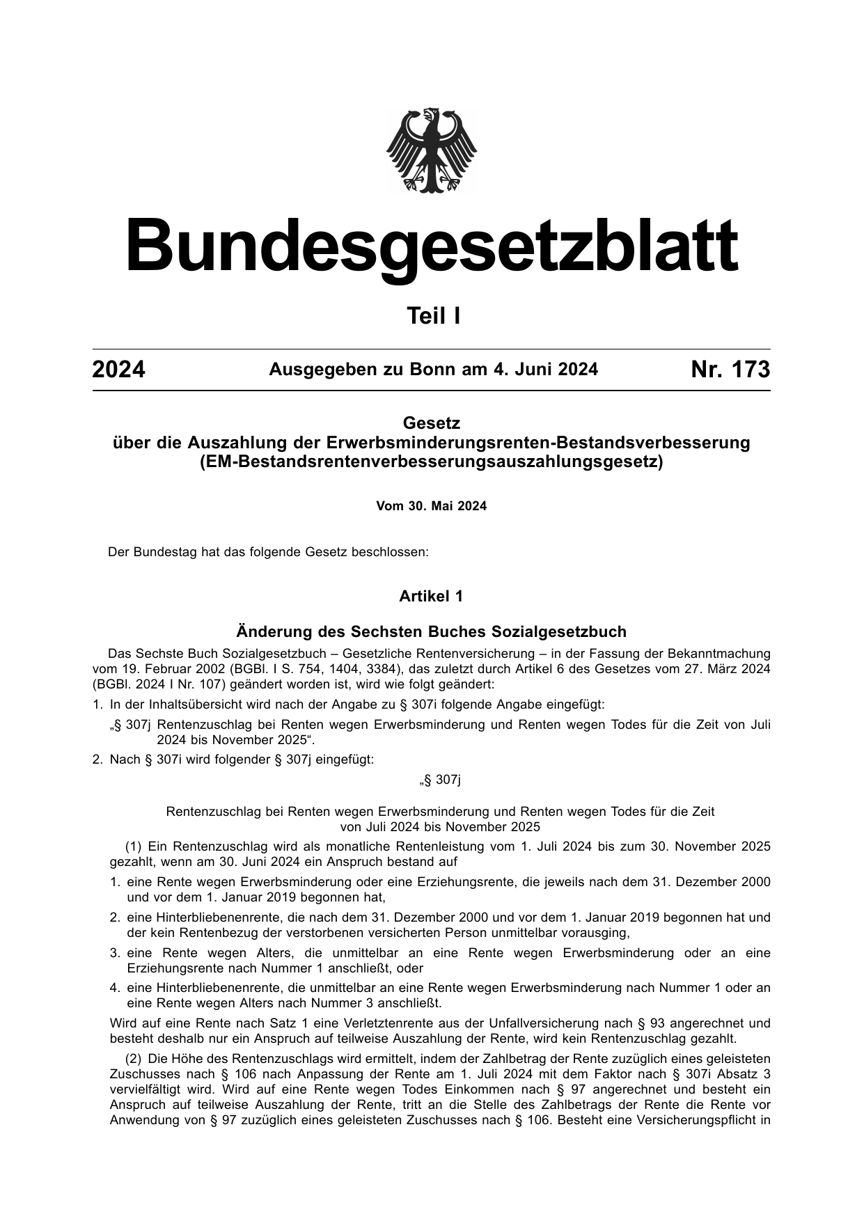 BGBl. 2024, Seite 1 — Originalseite als Abbildung