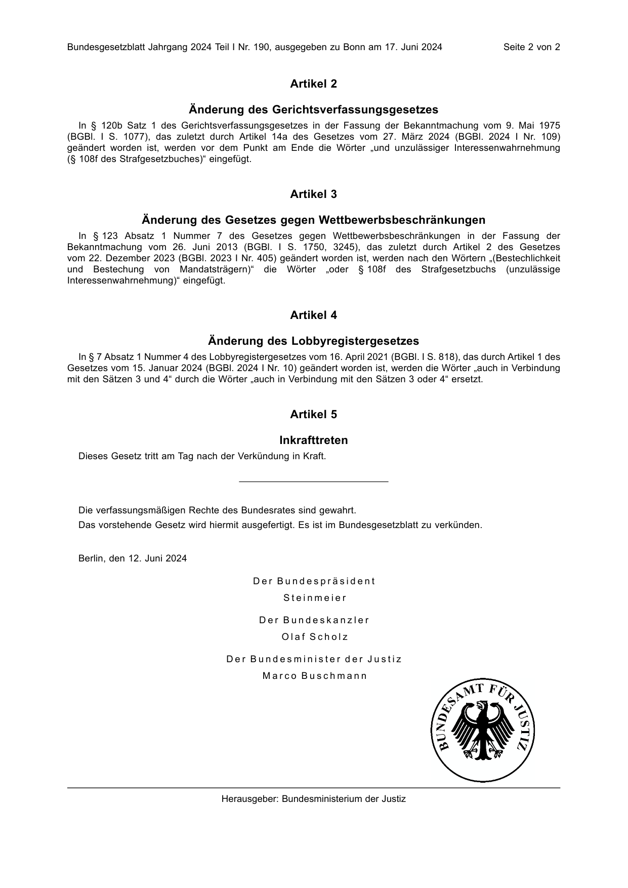 BGBl. 2024, Seite 2 — Originalseite als Abbildung