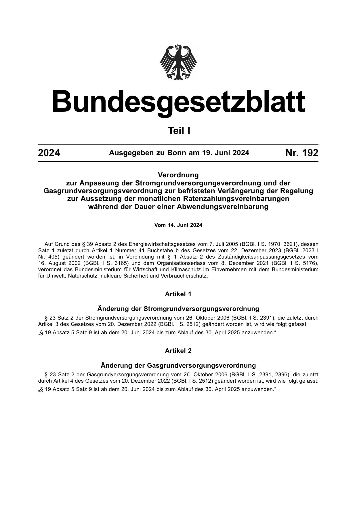 BGBl. 2024, Seite 1 — Originalseite als Abbildung