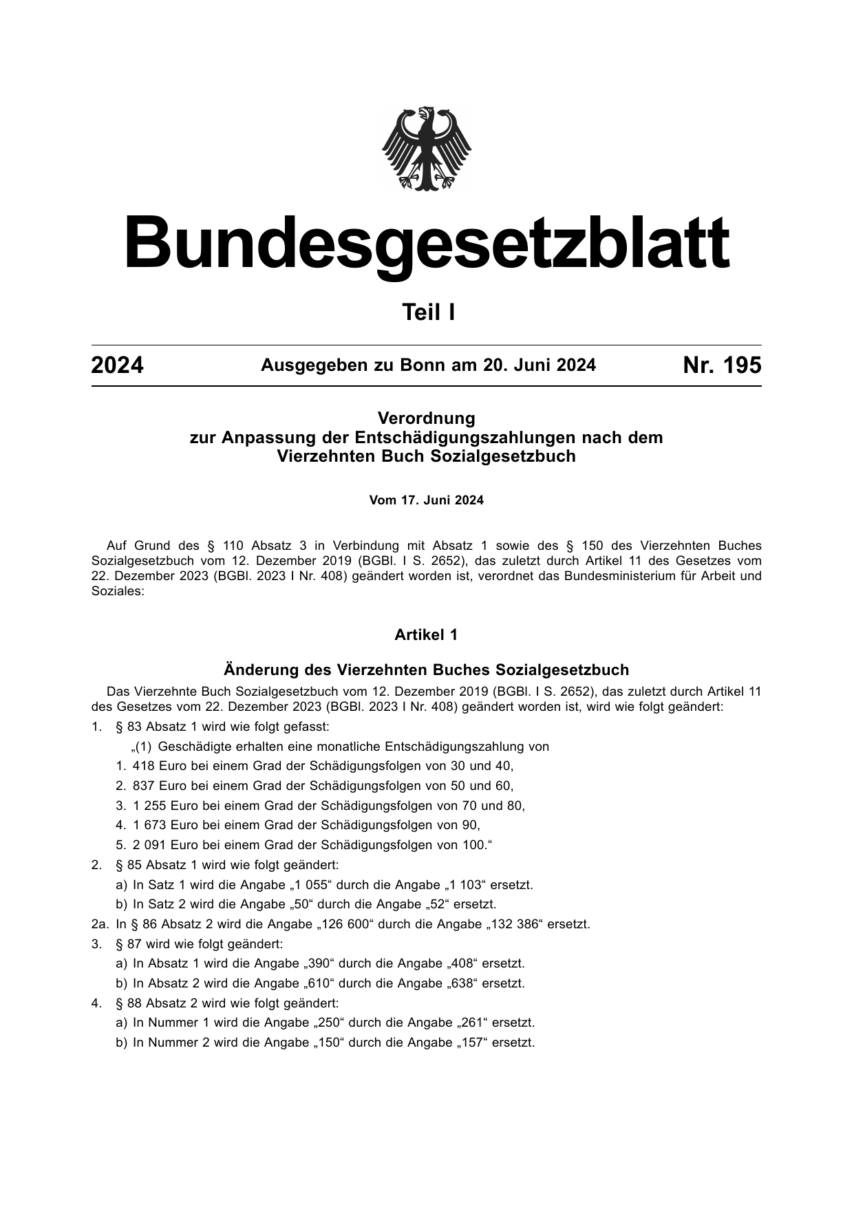BGBl. 2024, Seite 1 — Originalseite als Abbildung