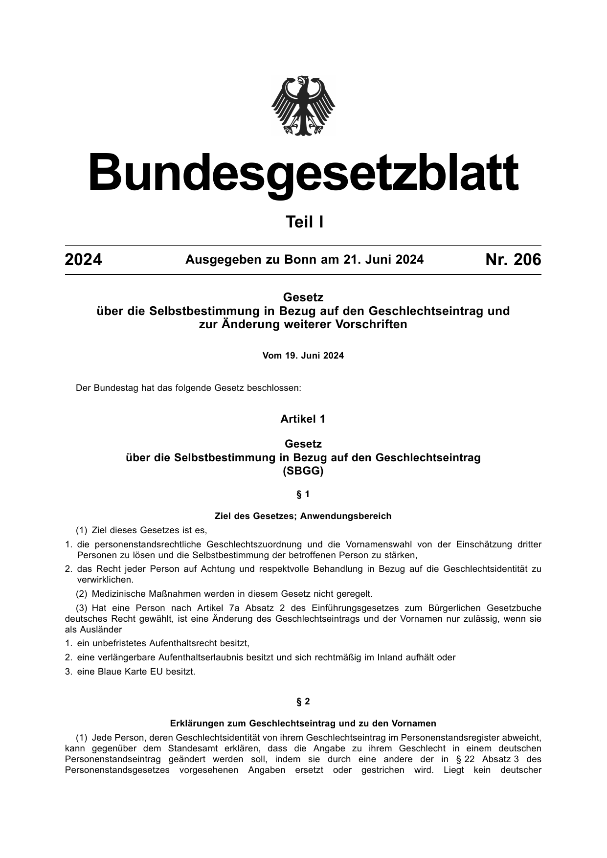 BGBl. 2024, Seite 1 — Originalseite als Abbildung