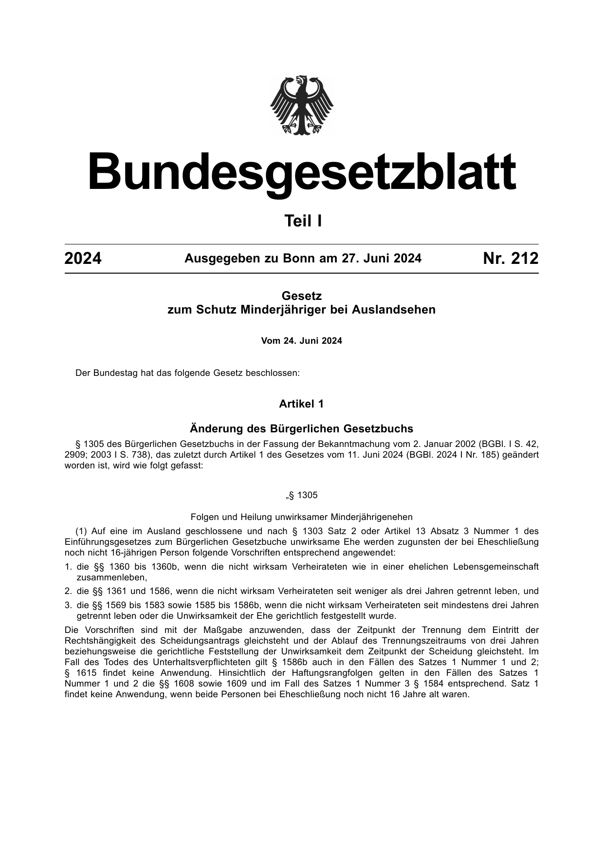 BGBl. 2024, Seite 1 — Originalseite als Abbildung