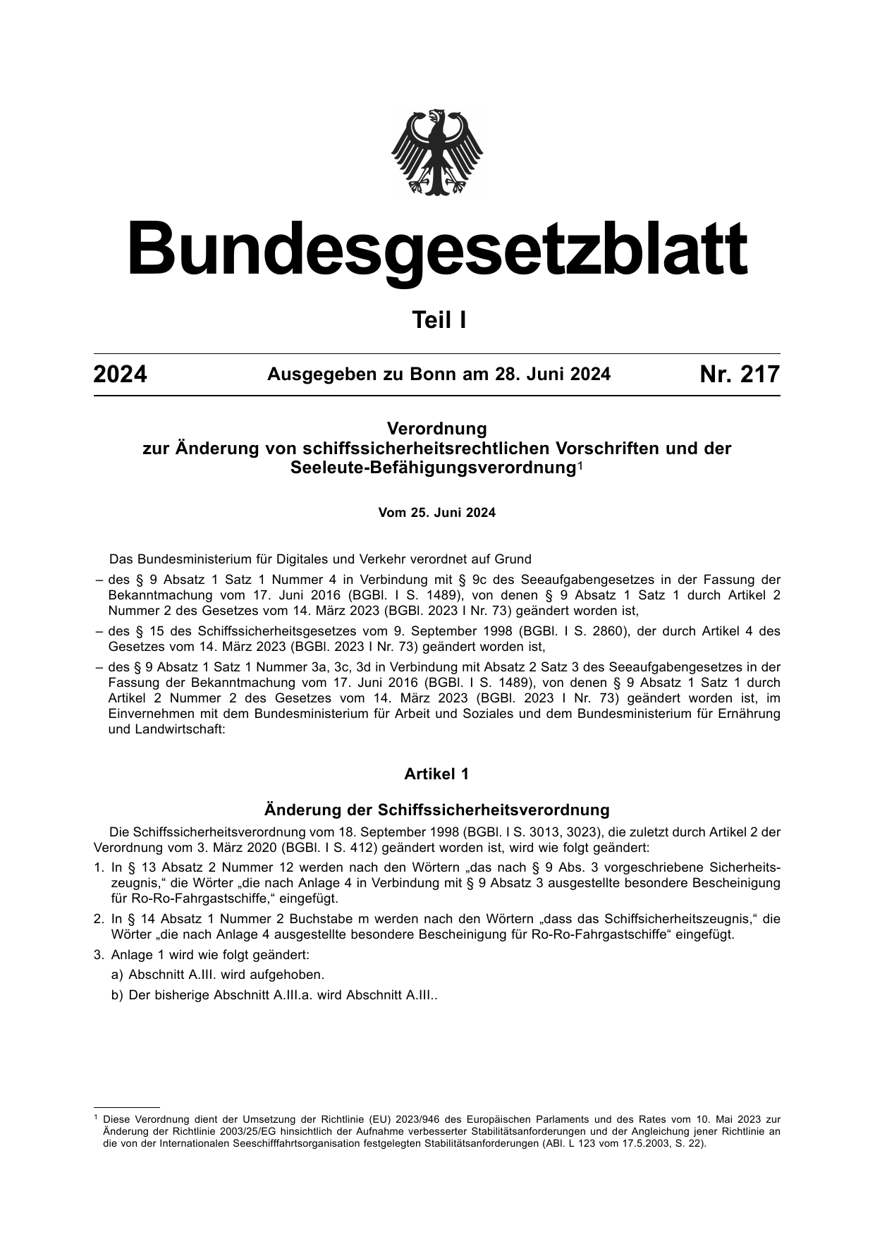 BGBl. 2024, Seite 1 — Originalseite als Abbildung
