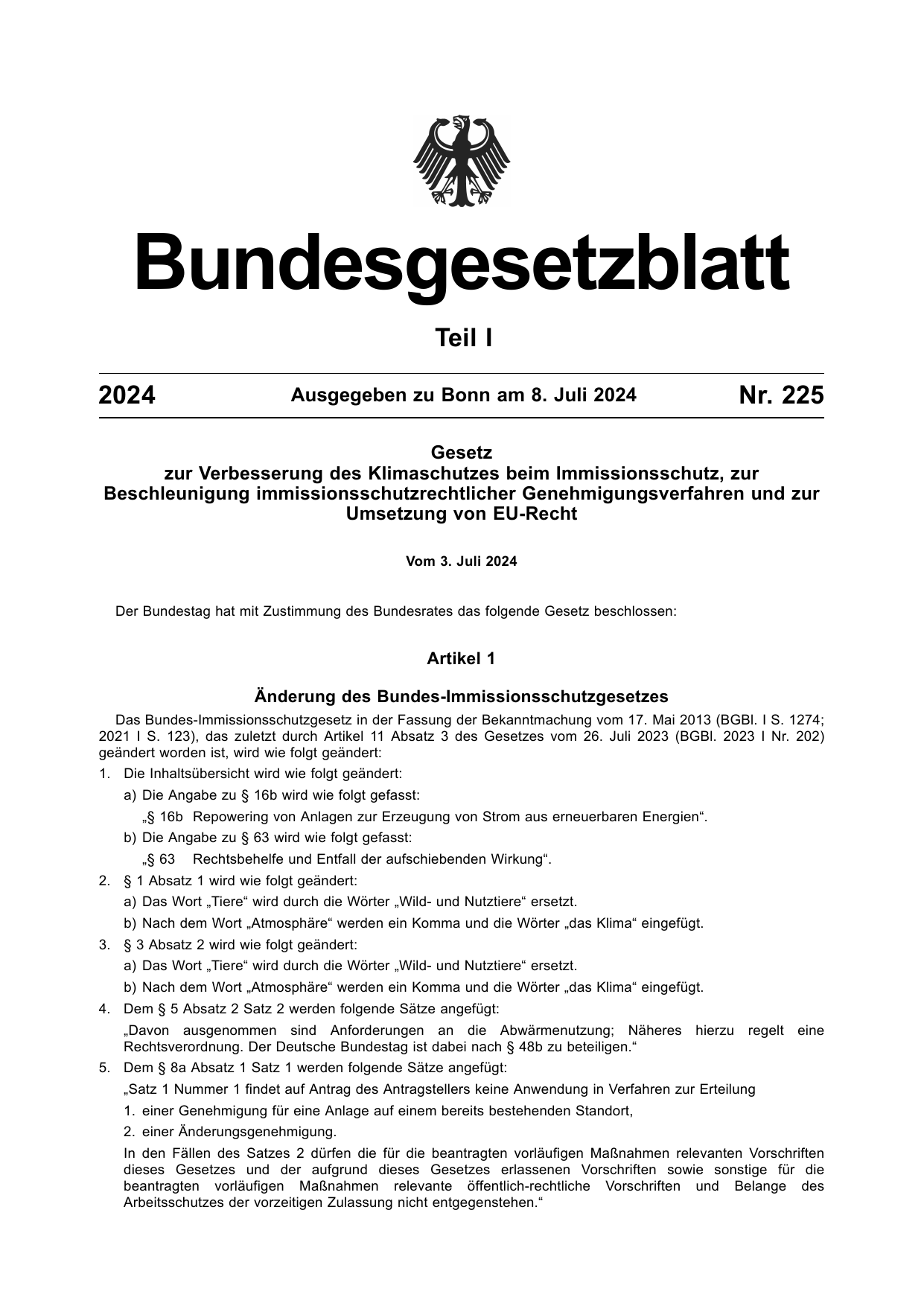 BGBl. 2024, Seite 1 — Originalseite als Abbildung