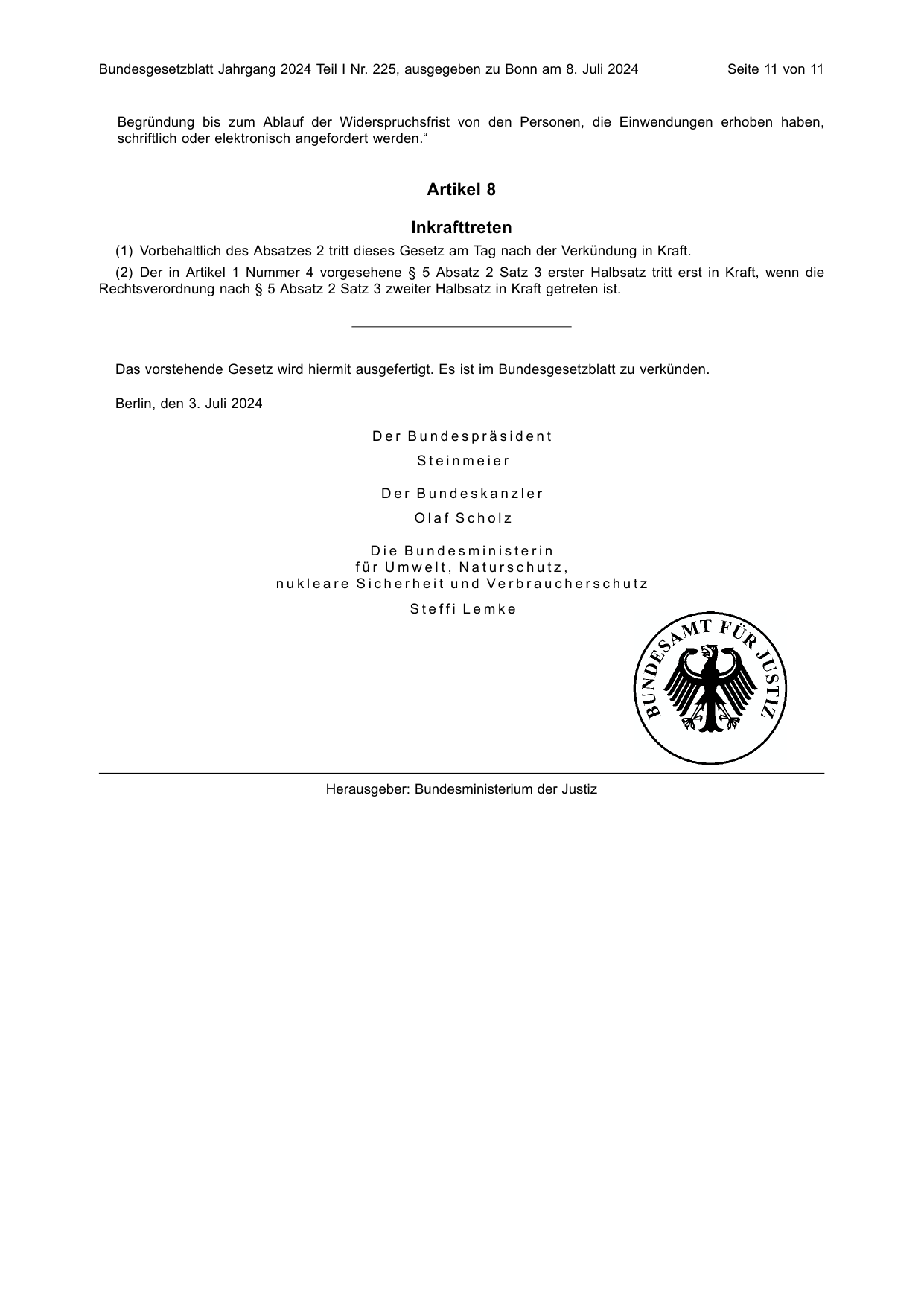 BGBl. 2024, Seite 11 — Originalseite als Abbildung