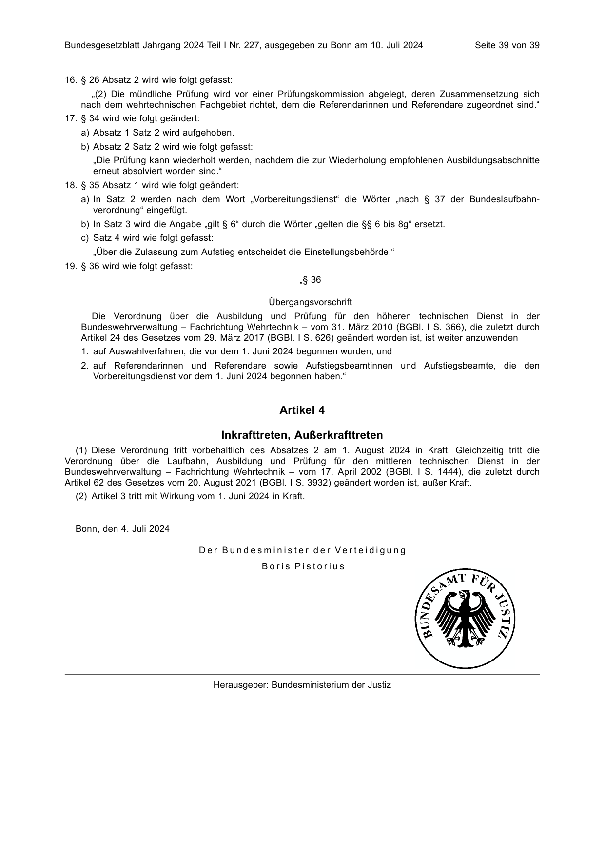 BGBl. 2024, Seite 39 — Originalseite als Abbildung