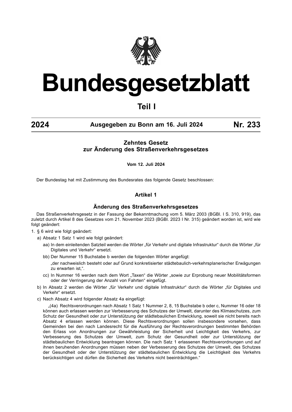BGBl. 2024, Seite 1 — Originalseite als Abbildung