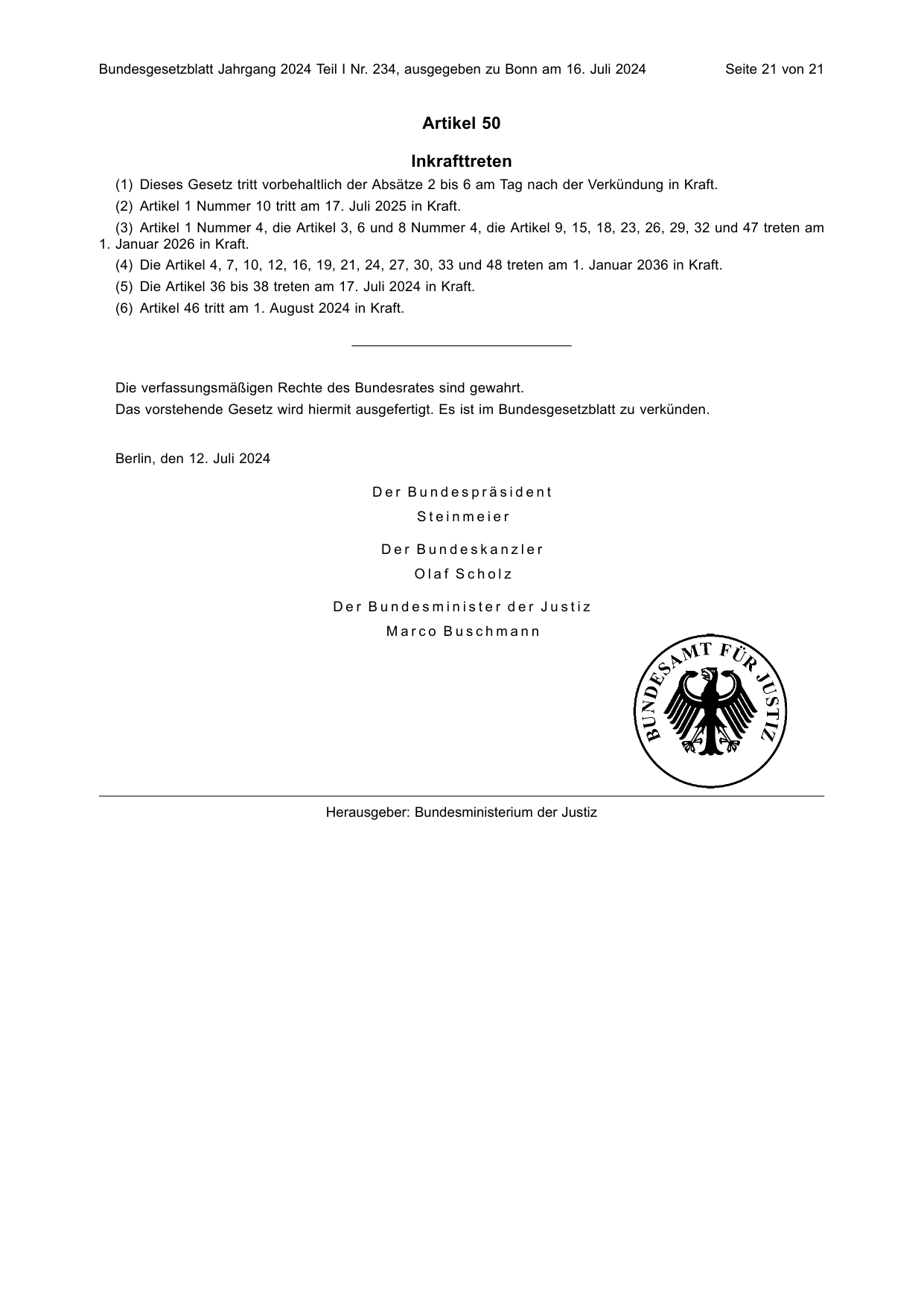 BGBl. 2024, Seite 21 — Originalseite als Abbildung