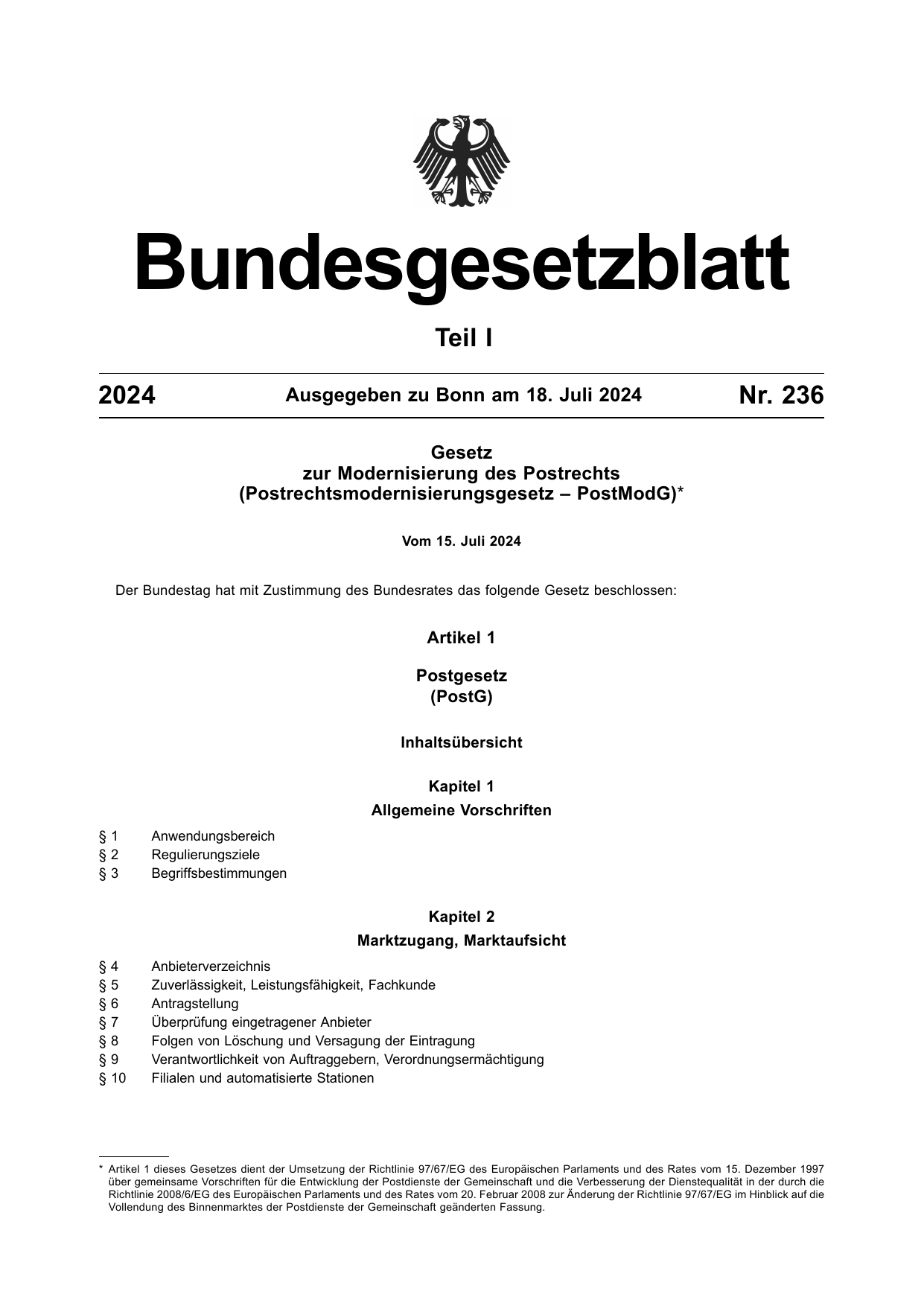 BGBl. 2024, Seite 1 — Originalseite als Abbildung