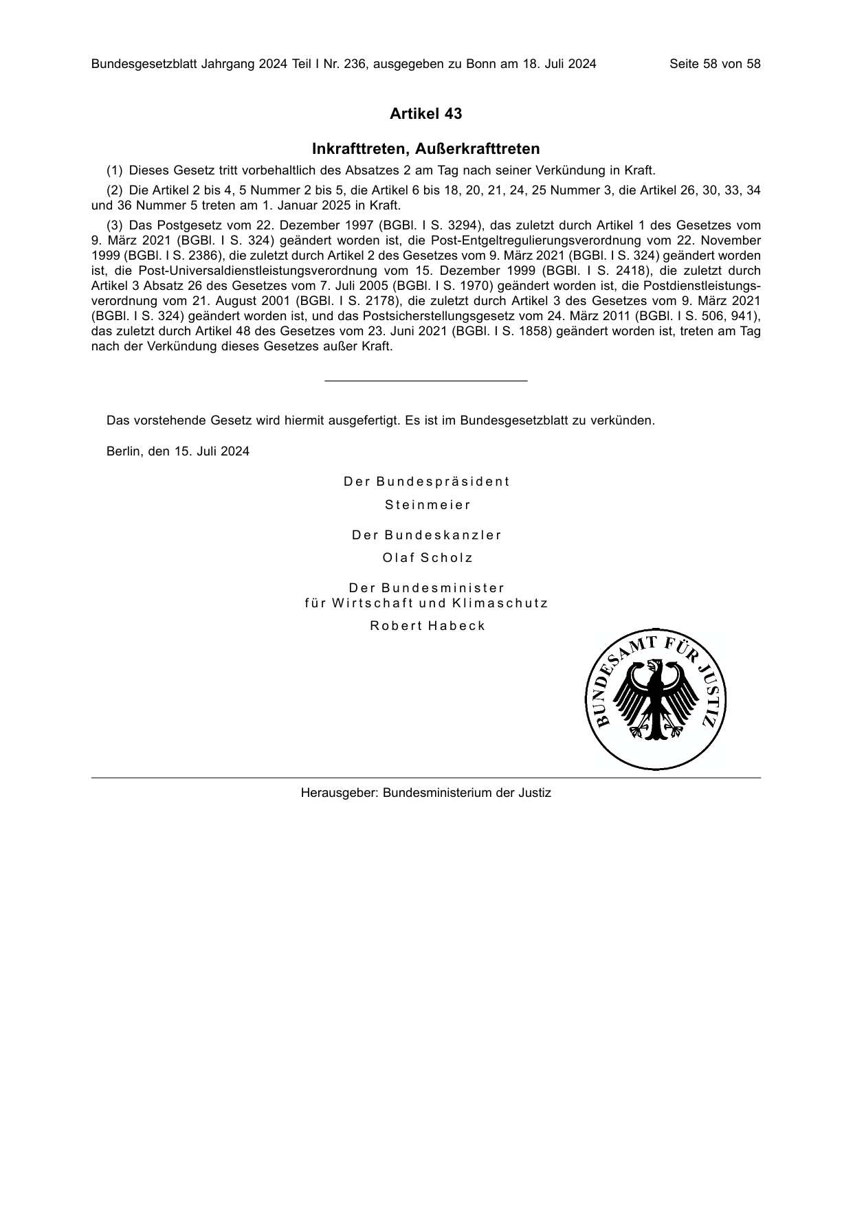 BGBl. 2024, Seite 58 — Originalseite als Abbildung