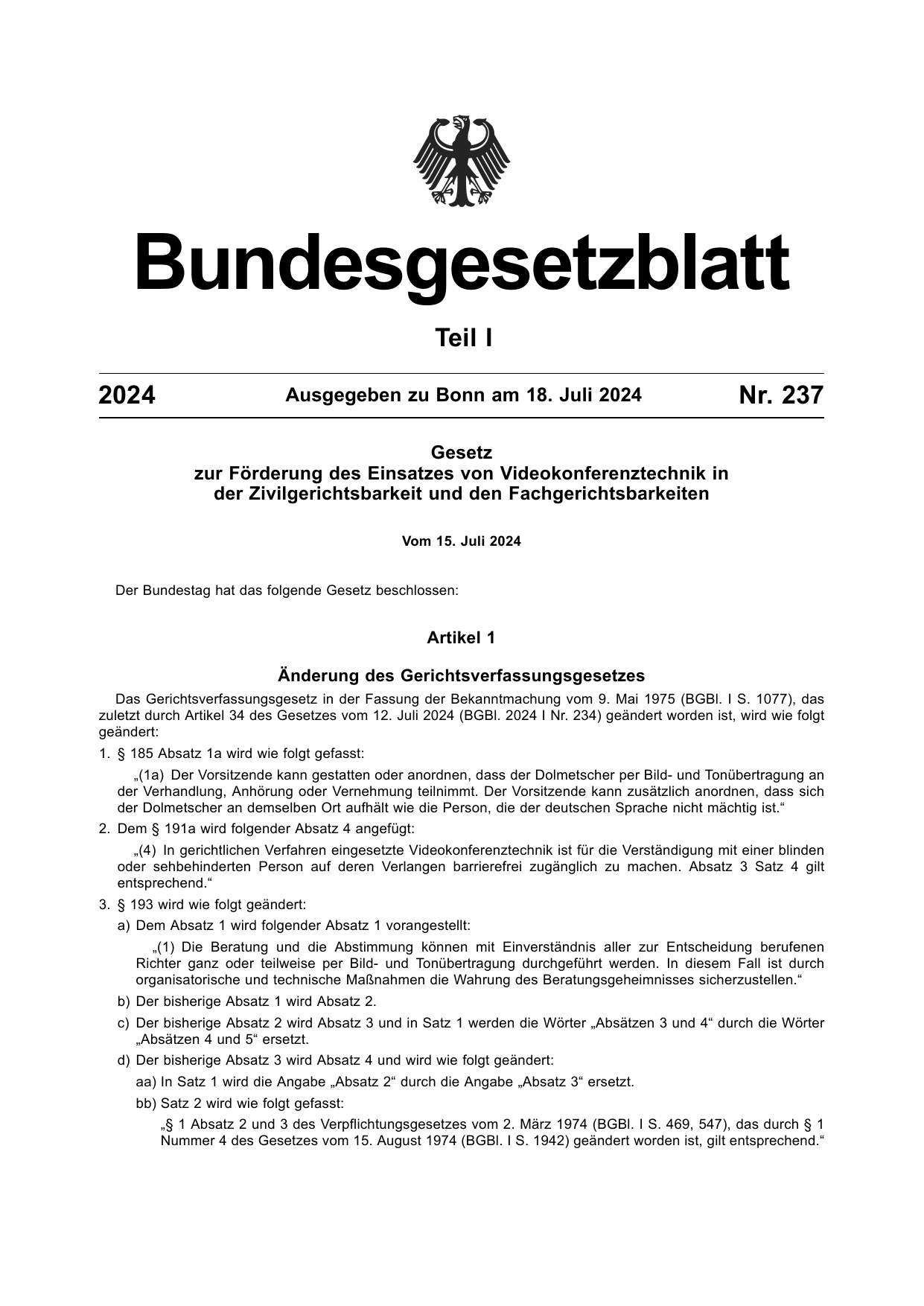BGBl. 2024, Seite 1 — Originalseite als Abbildung