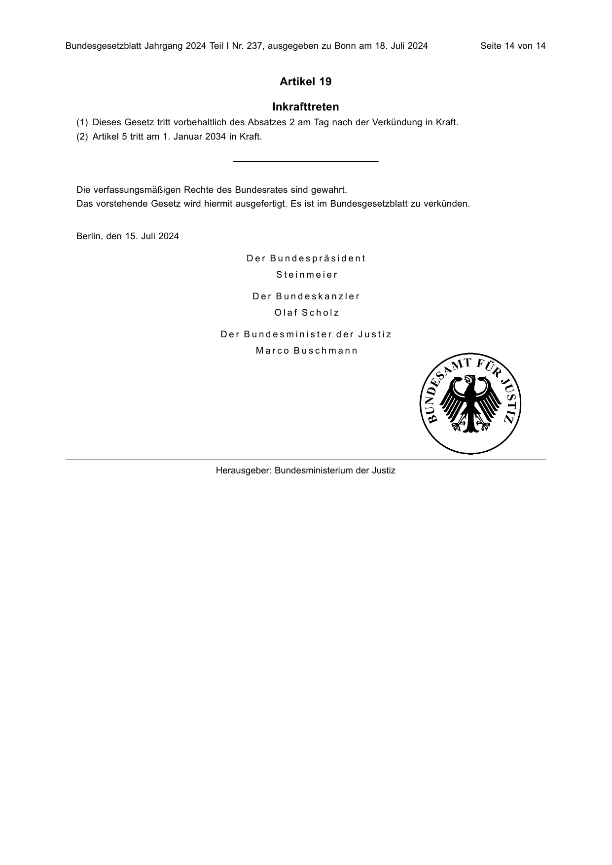 BGBl. 2024, Seite 14 — Originalseite als Abbildung