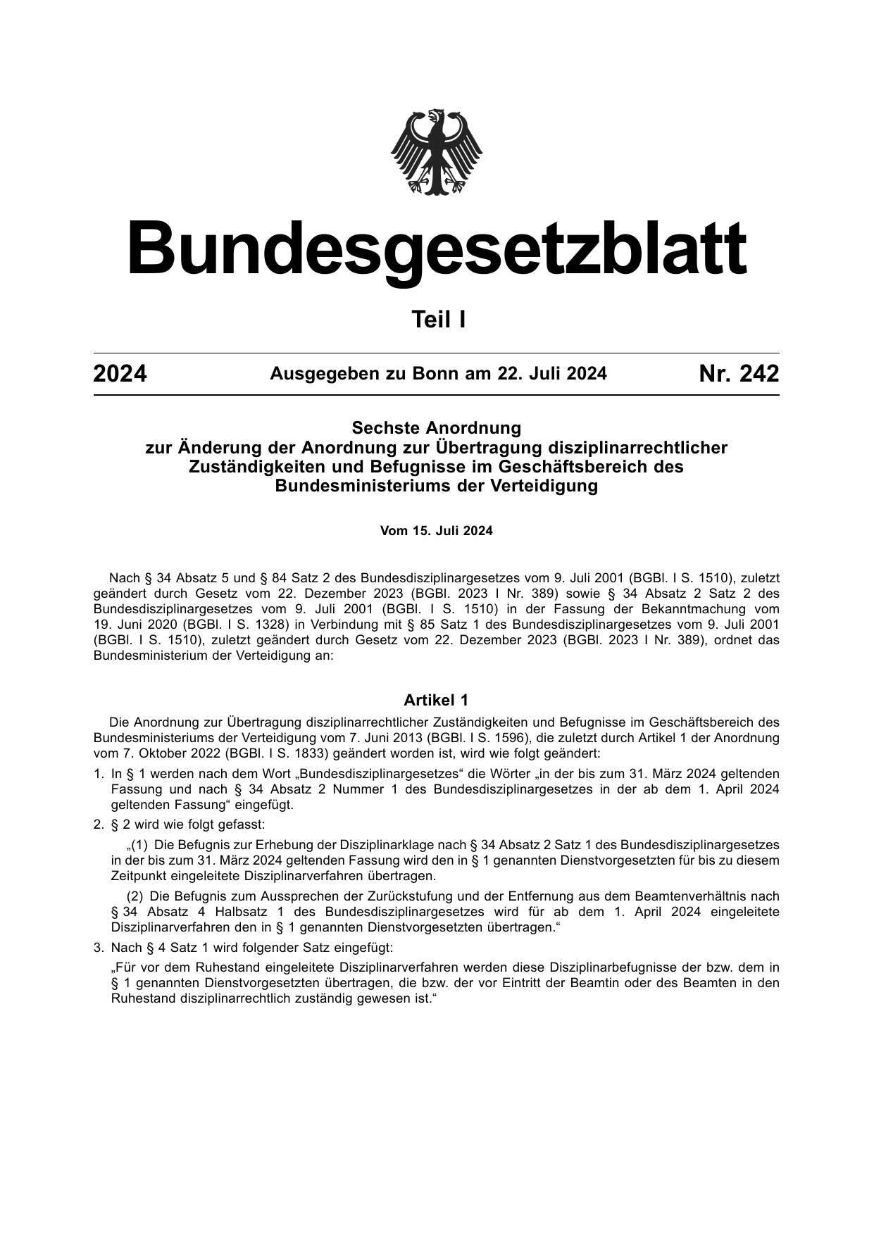 BGBl. 2024, Seite 1 — Originalseite als Abbildung