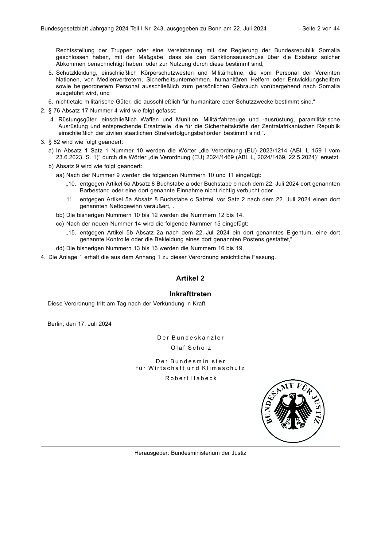 BGBl. 2024, Seite 2 — Originalseite als Abbildung