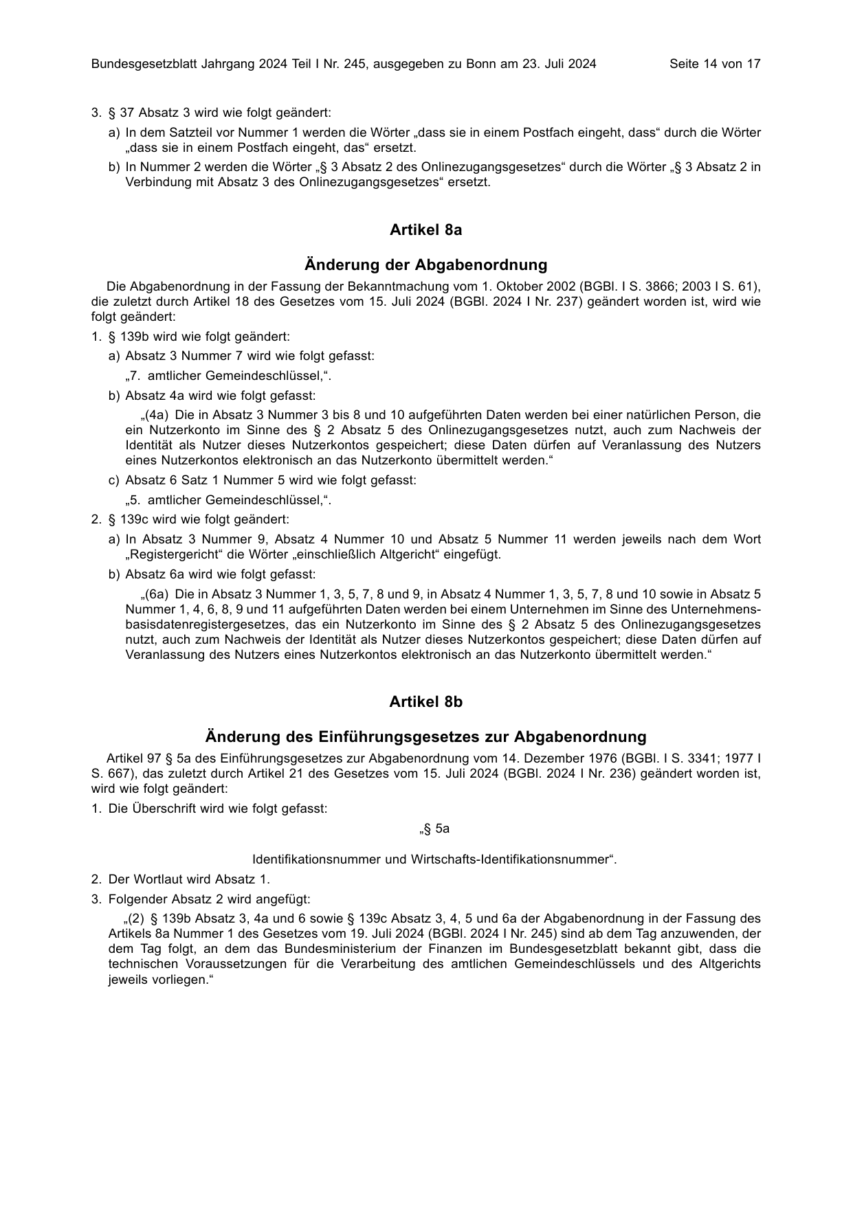 BGBl. 2024, Seite 14 — Originalseite als Abbildung