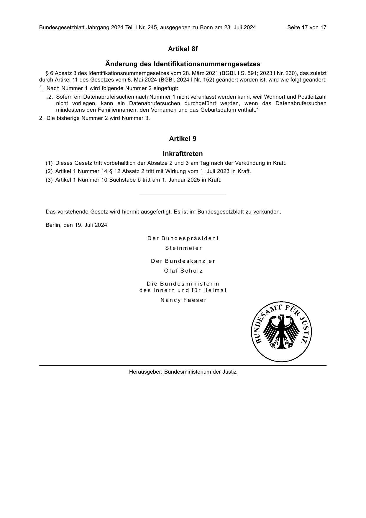 BGBl. 2024, Seite 17 — Originalseite als Abbildung
