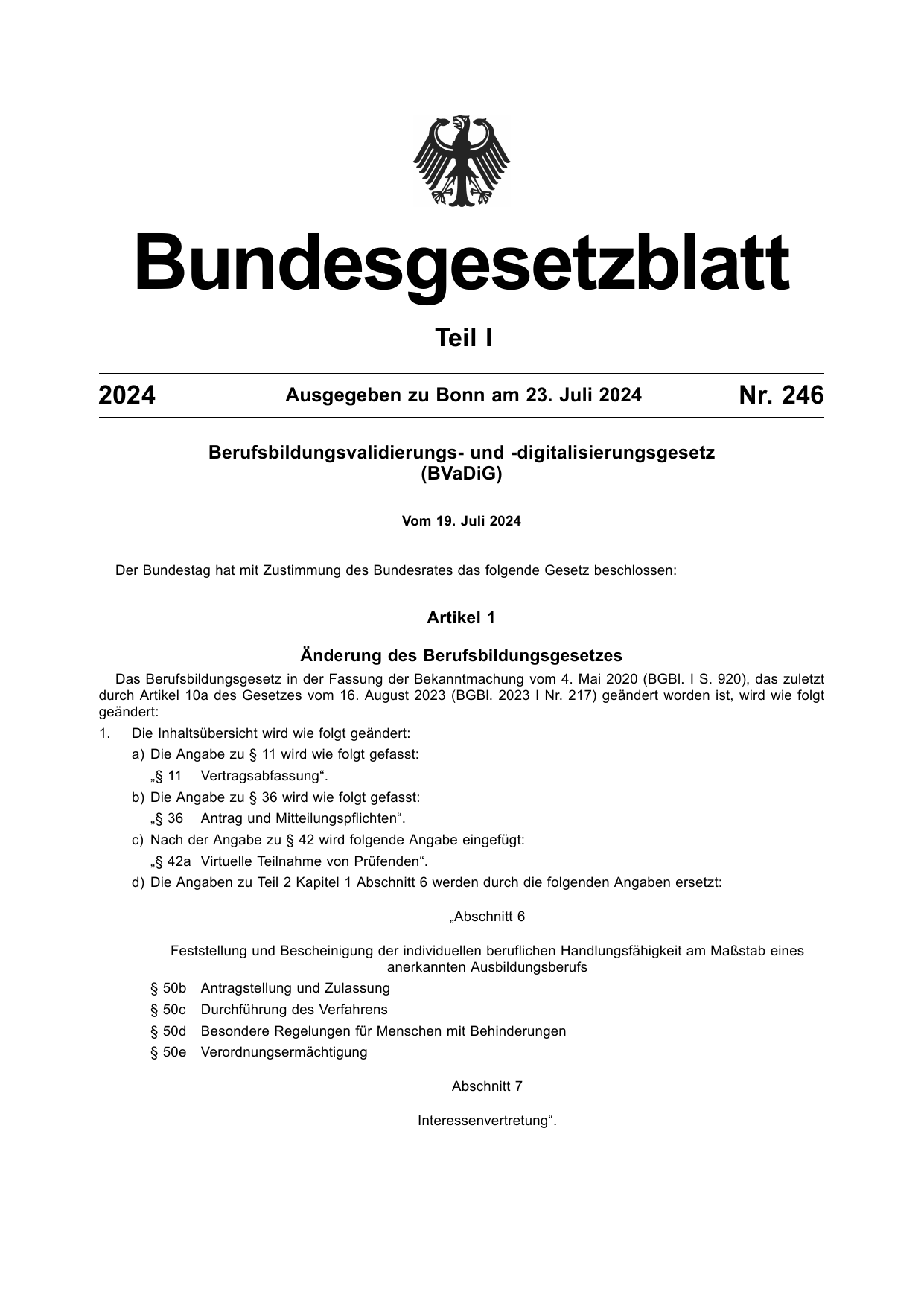 BGBl. 2024, Seite 1 — Originalseite als Abbildung