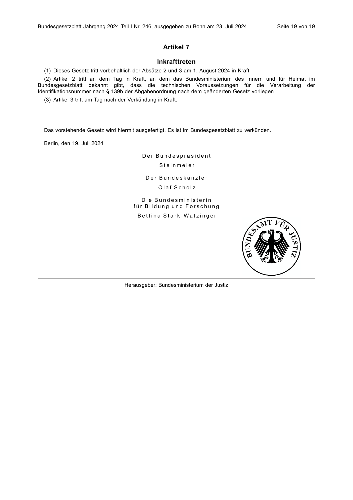 BGBl. 2024, Seite 19 — Originalseite als Abbildung