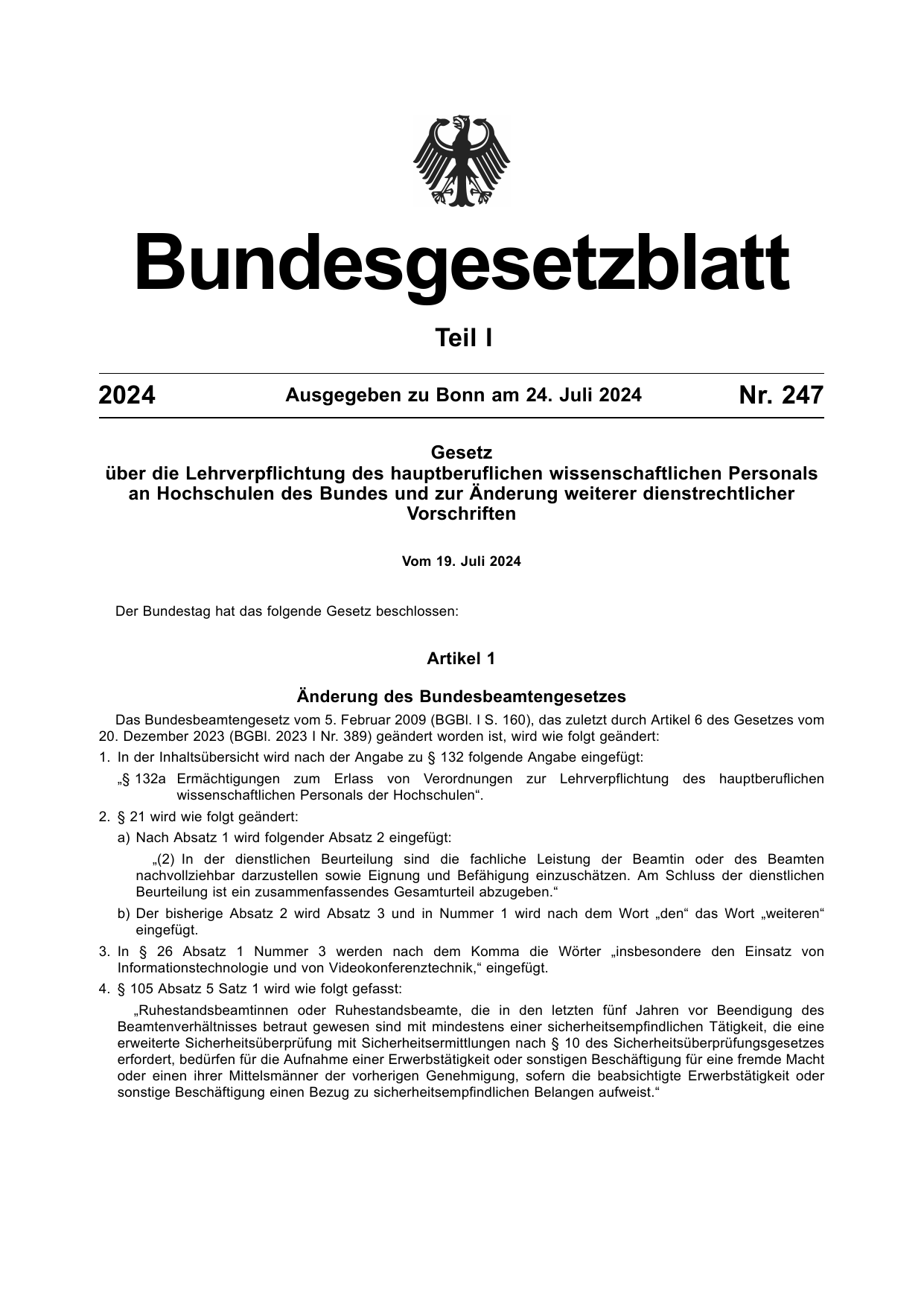 BGBl. 2024, Seite 1 — Originalseite als Abbildung