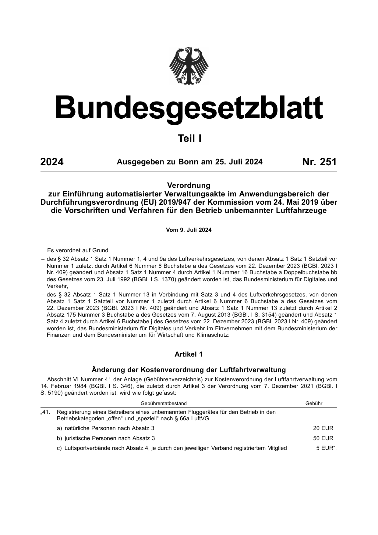 BGBl. 2024, Seite 1 — Originalseite als Abbildung