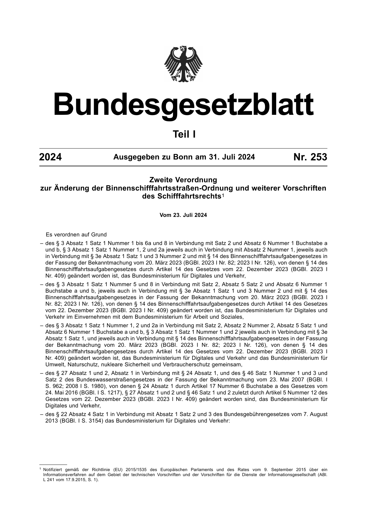 BGBl. 2024, Seite 1 — Originalseite als Abbildung